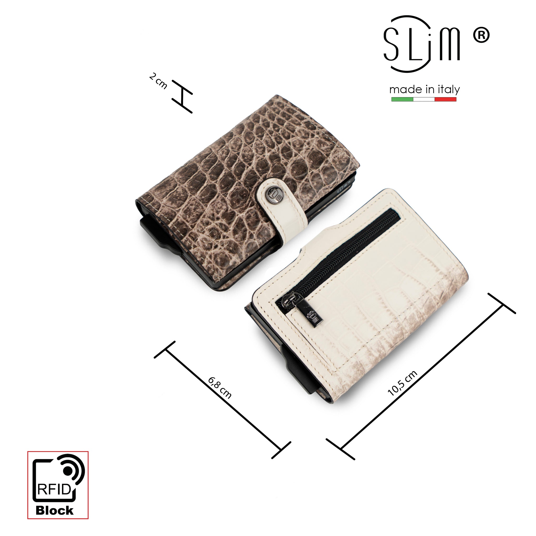 SLim Stampa Cocco portafoglio compatto Cocco Metal Argento RFID