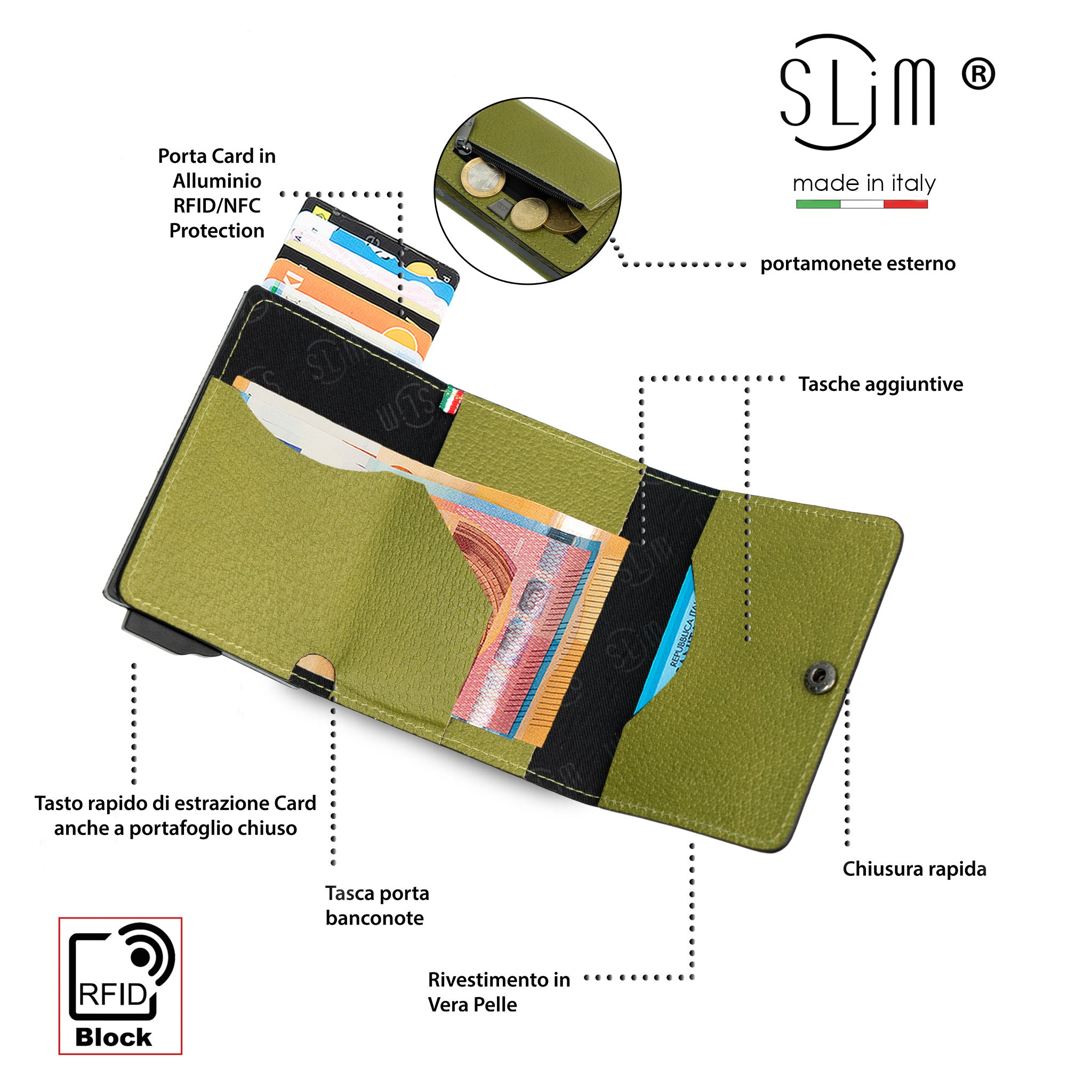 SLim Touch Verde Pistacchio portafoglio cinghialino