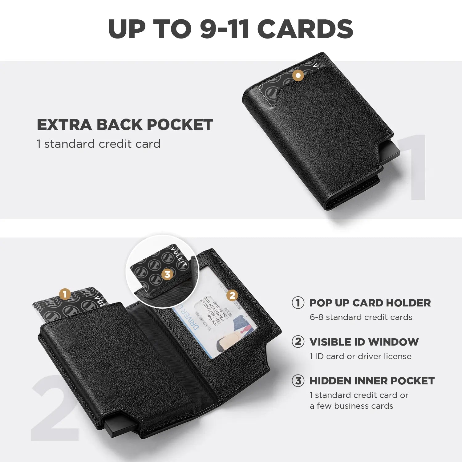 VULKIT Pop Up VC402P portafoglio pelle marrone RFID