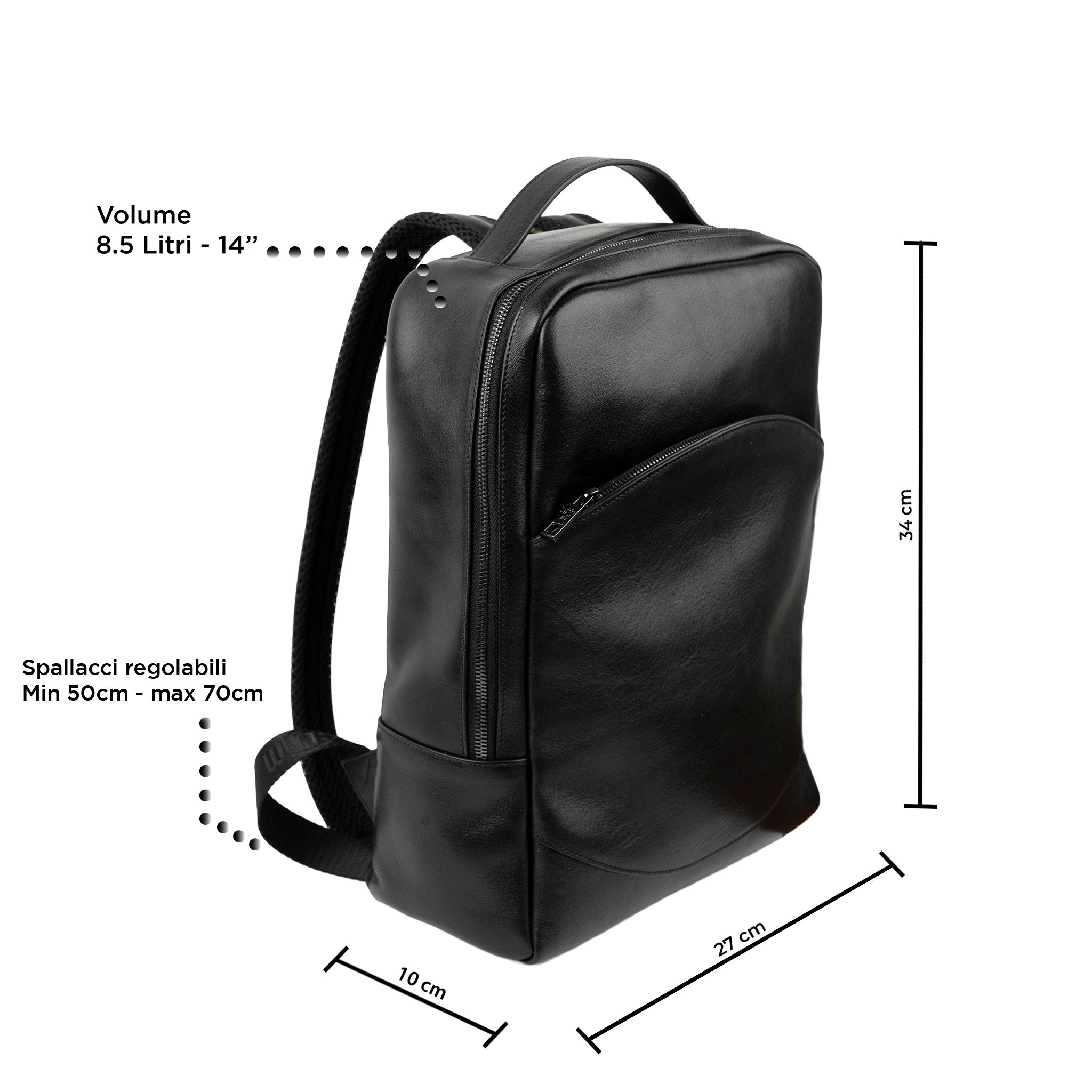SLim Zaino SLim zaino medio nero concia vegetale 8,5 L