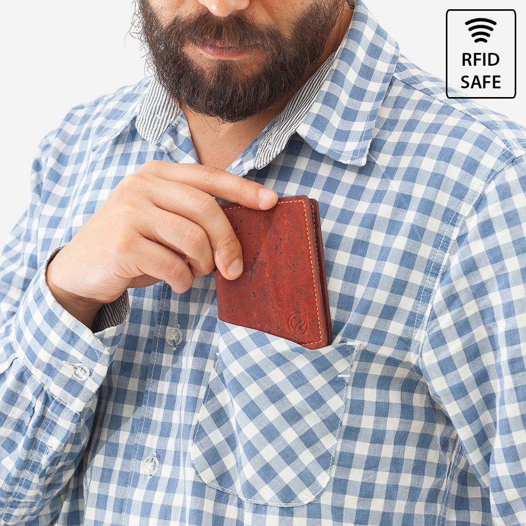 Corkor Portafoglio Uomo Sughero Rosso RFID Vegan