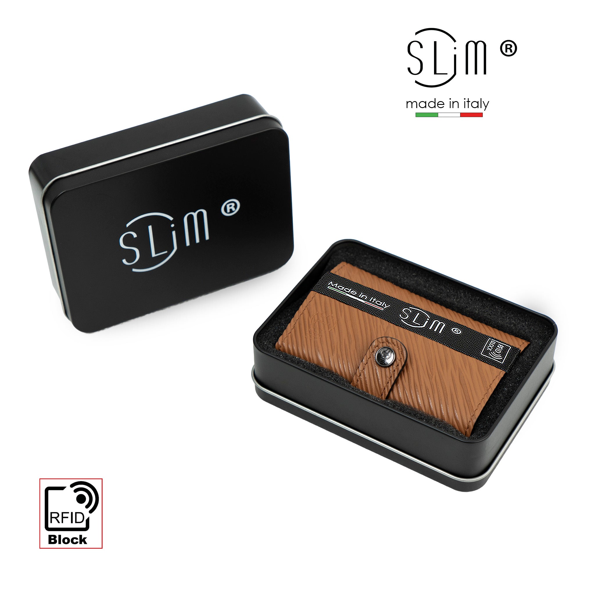 SLim Vera Pelle Portacarte Stampa Epi Cuoio 12 Carte RFID