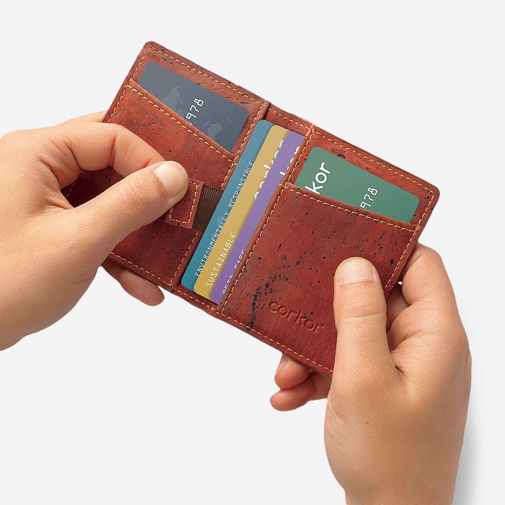 Corkor Portafoglio Uomo Sughero Rosso RFID Vegan