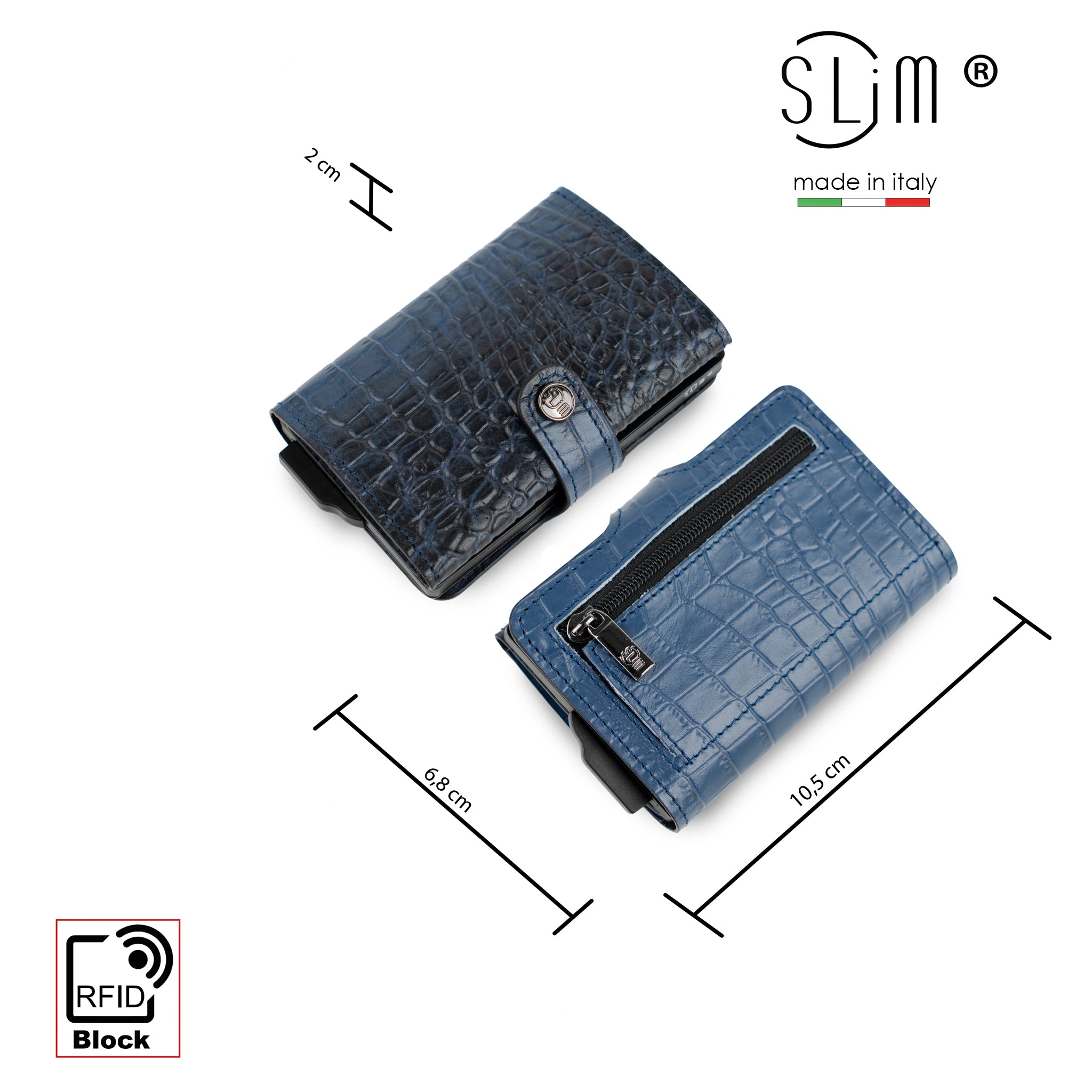 SLim Stampa Cocco Bicolor Cocco Blu portacarte pelle RFID