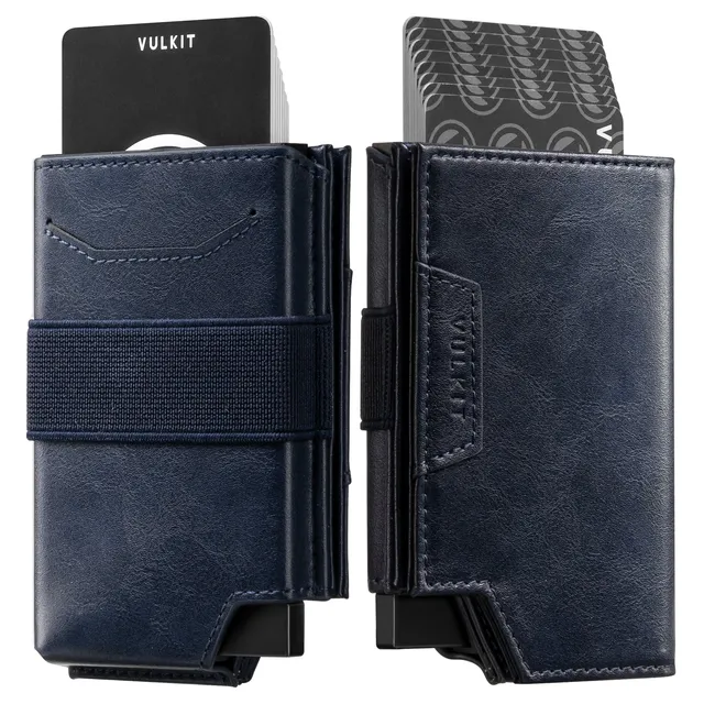 VULKIT VC411 portafoglio uomo slim blu navy RFID 11 carte