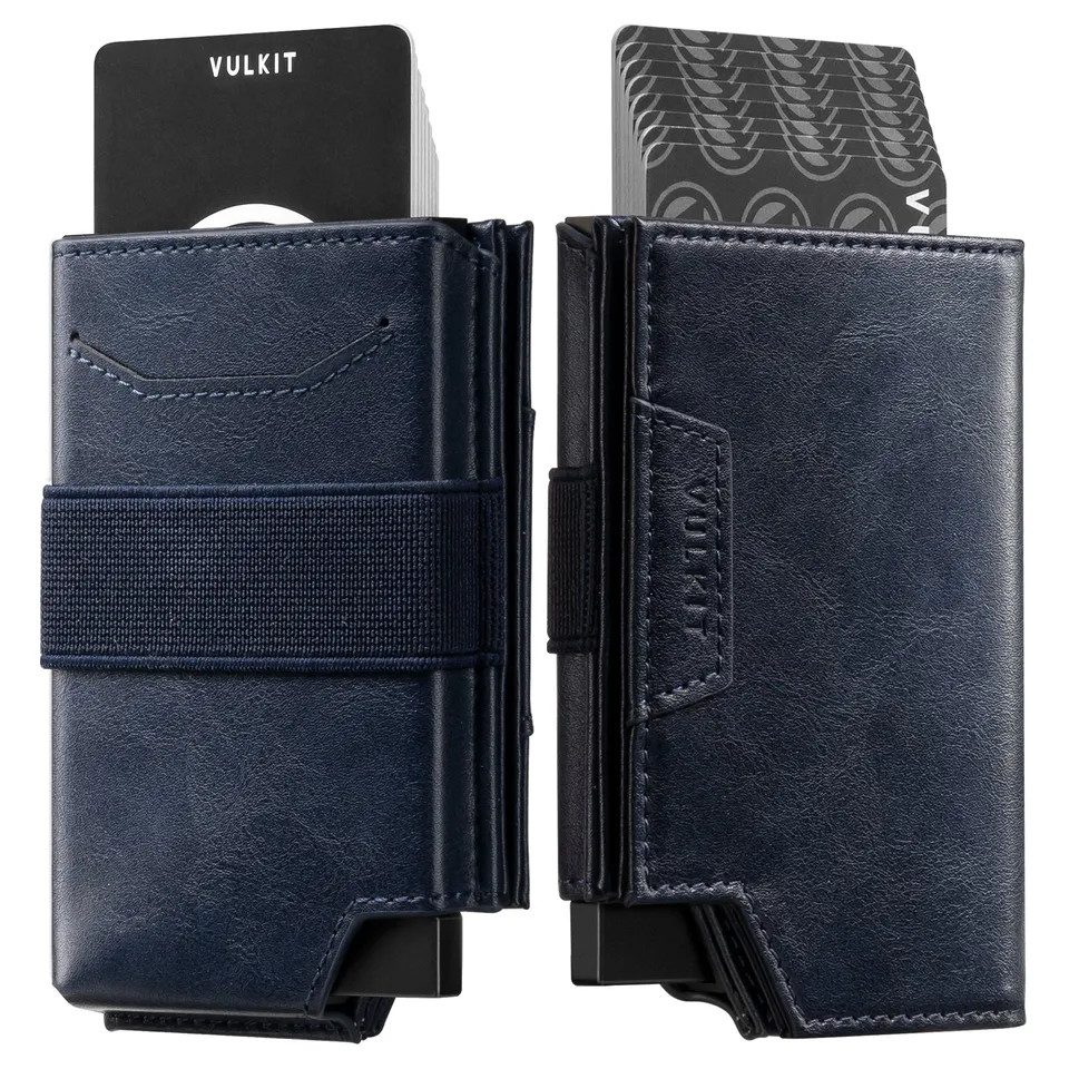 VULKIT VC411 portafoglio uomo slim blu navy RFID 11 carte