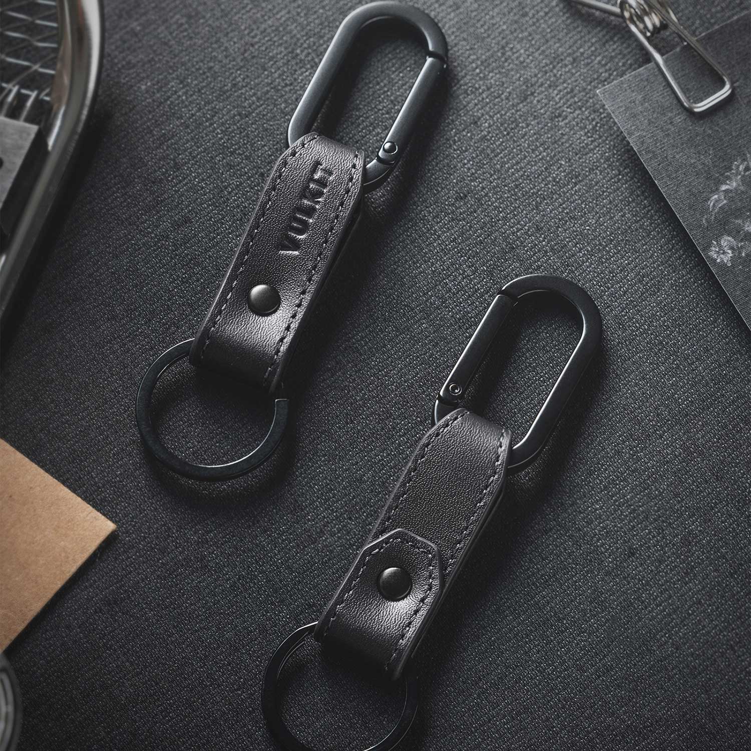 VULKIT VKC107 Portachiavi Pelle Nero con Moschettone