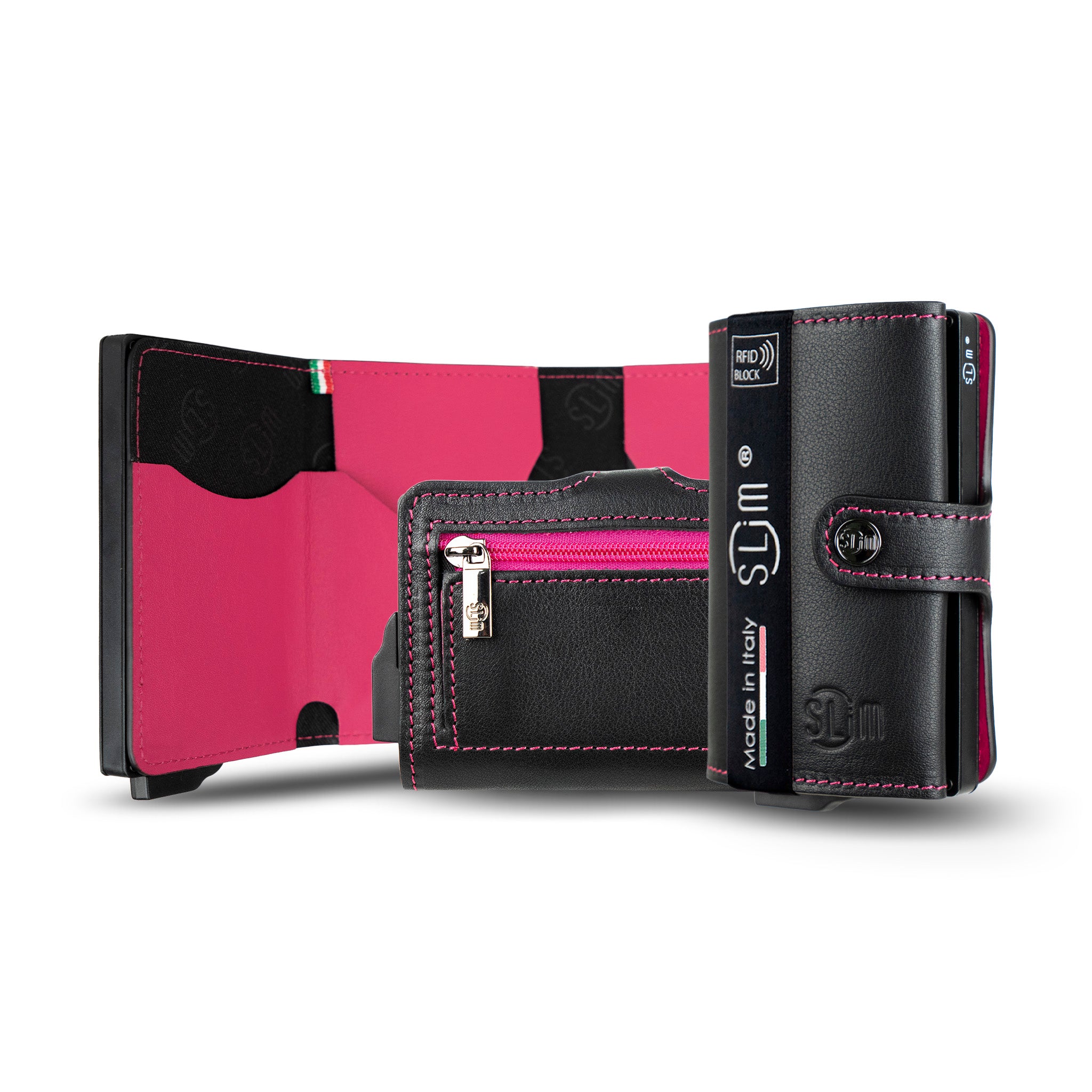 SLim Vera Pelle Liscia Portafoglio Petrolio Multicolor