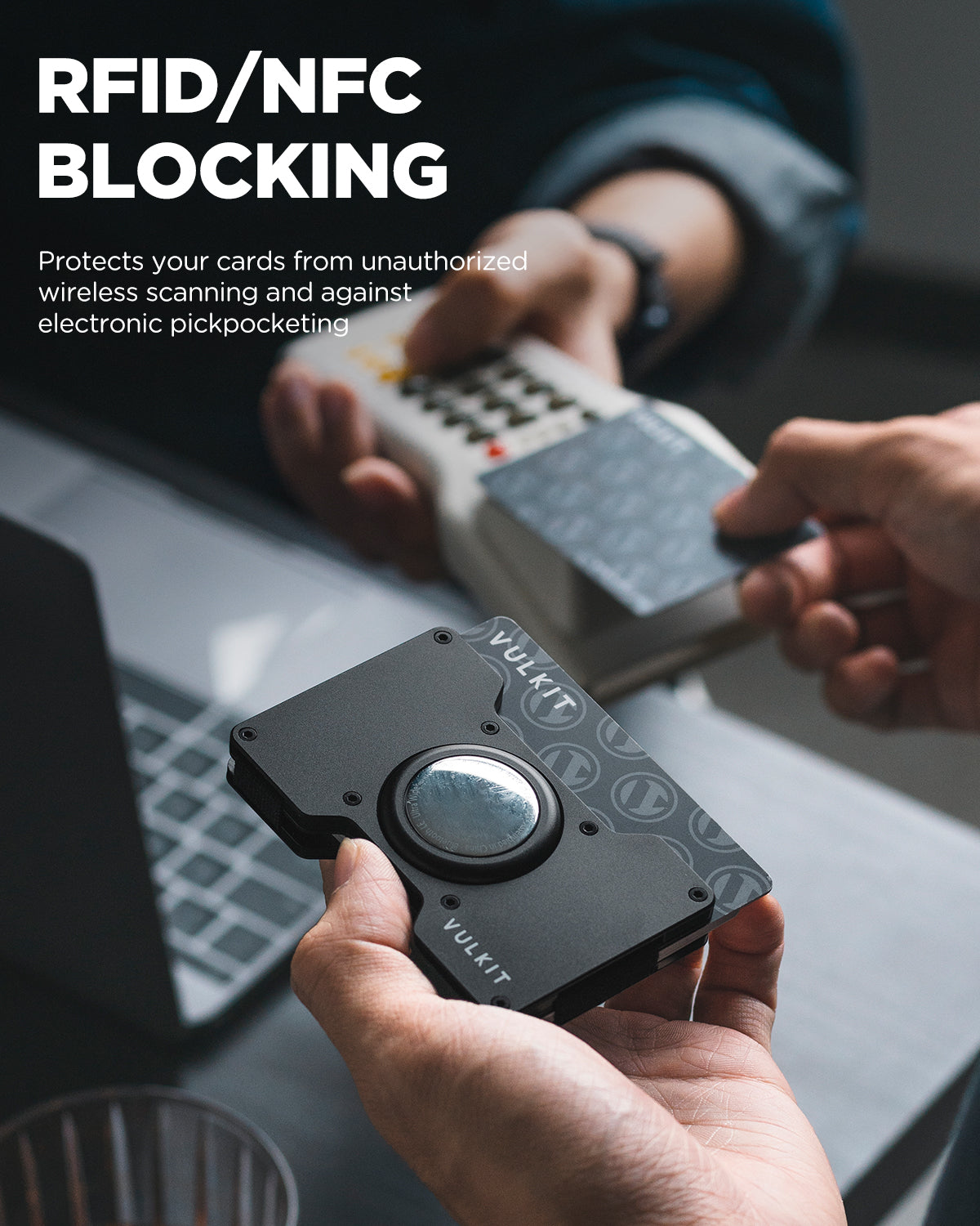 VULKIT VCL300 portafoglio metallo nero RFID 15 carte