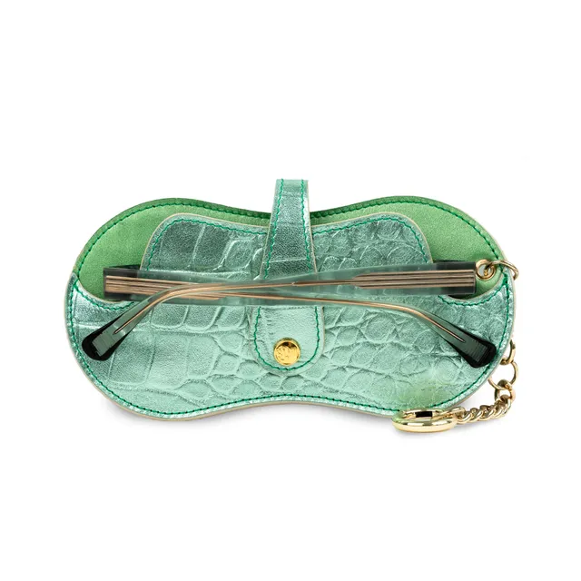 SLim Vision Metal Verde portaocchiali vera pelle