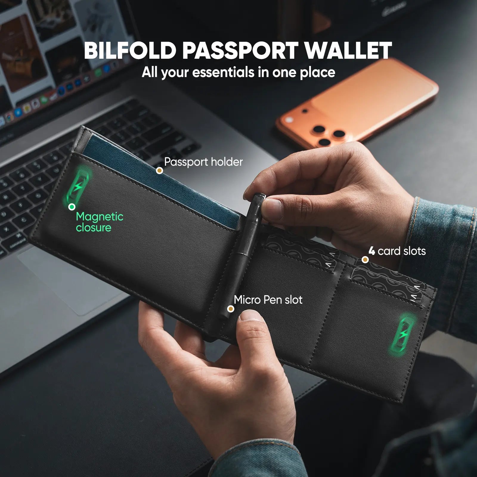 VULKIT Passport VPW119 Portafoglio Passaporto Nero Pelle RFID