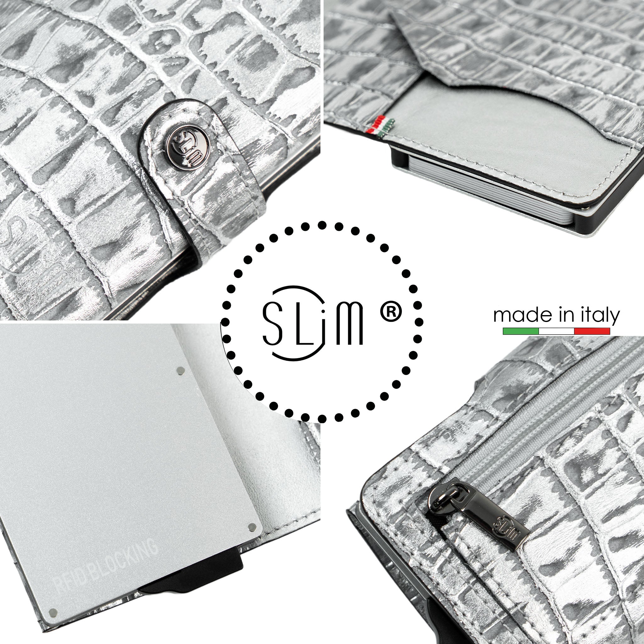 SLim Portacarte Cocco Metal Argento RFID 10,5 cm