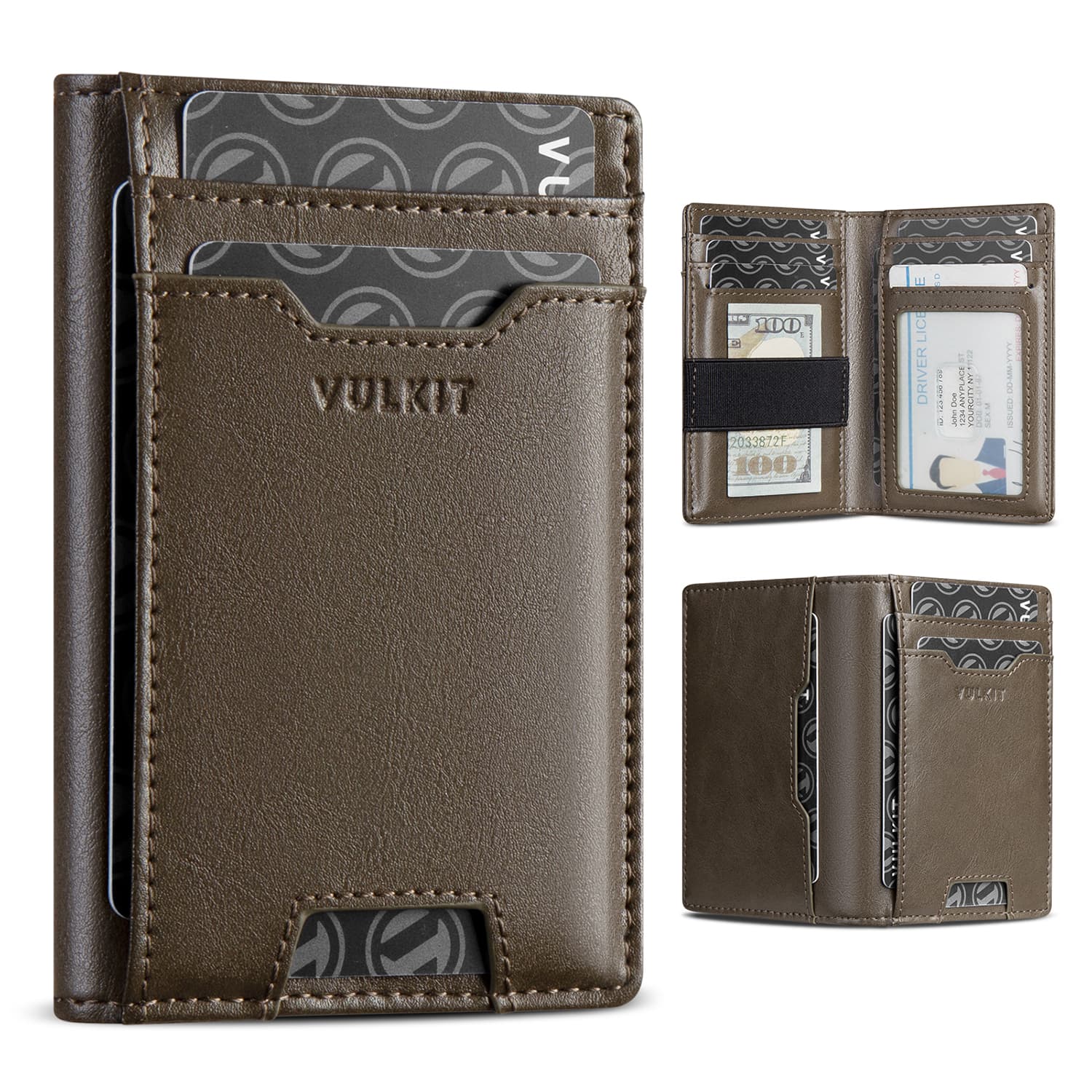 VULKIT Card Holders VW123 Portacarte Pelle Nero RFID 10 Slot
