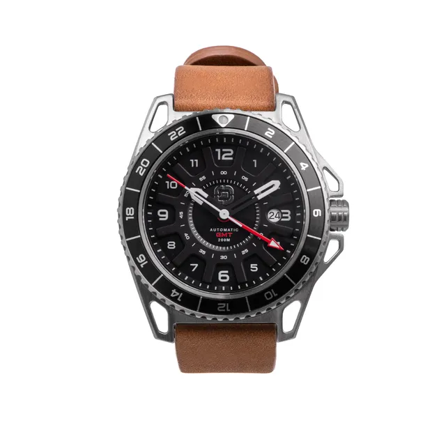 Dango GMT-01 orologio automatico acciaio pelle nera