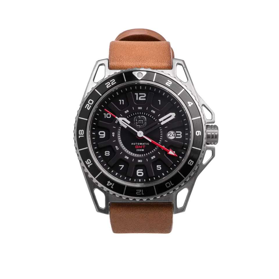 Dango GMT-01 orologio automatico acciaio pelle nera