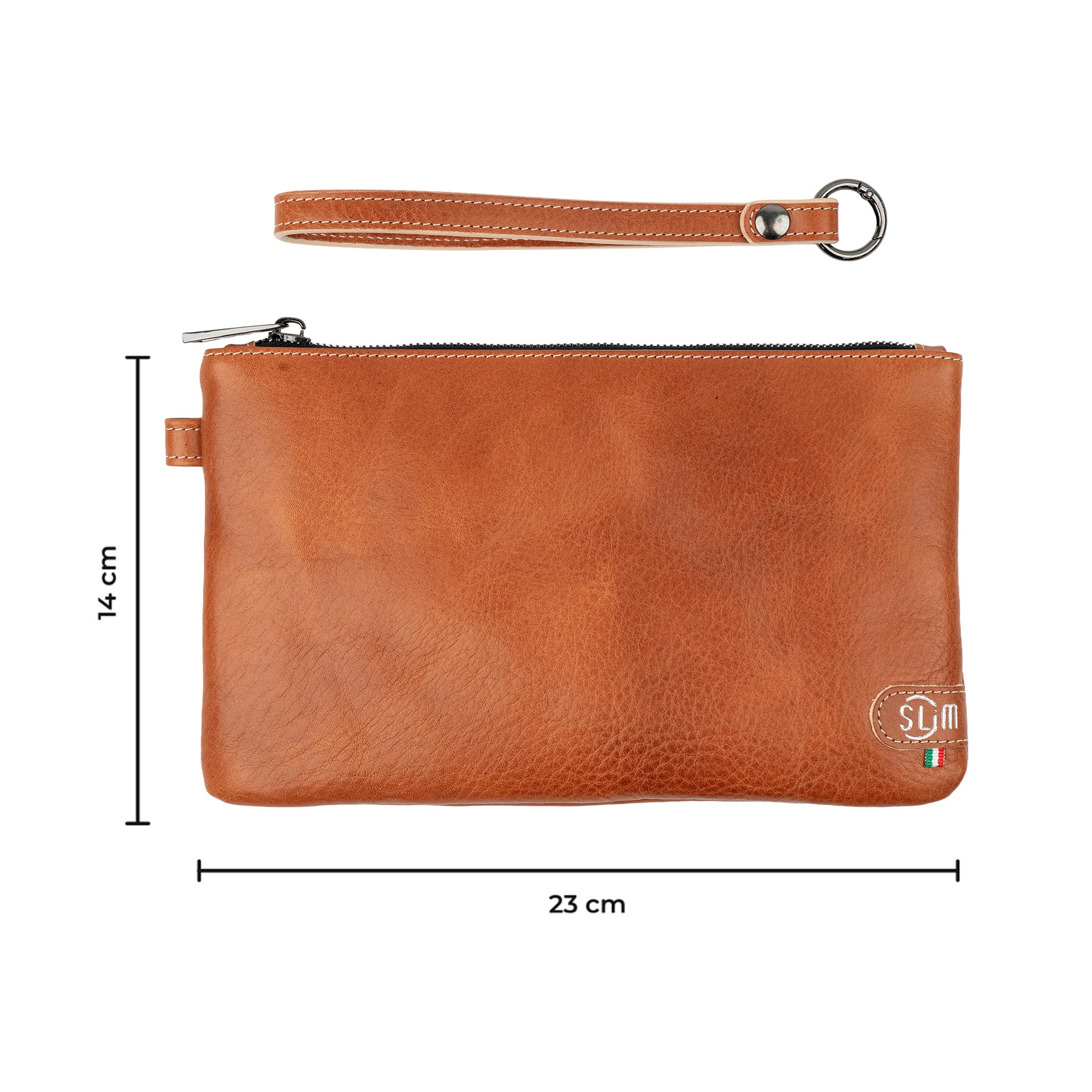 SLim Pochette Polsiera pochette pelle vegetale cognac