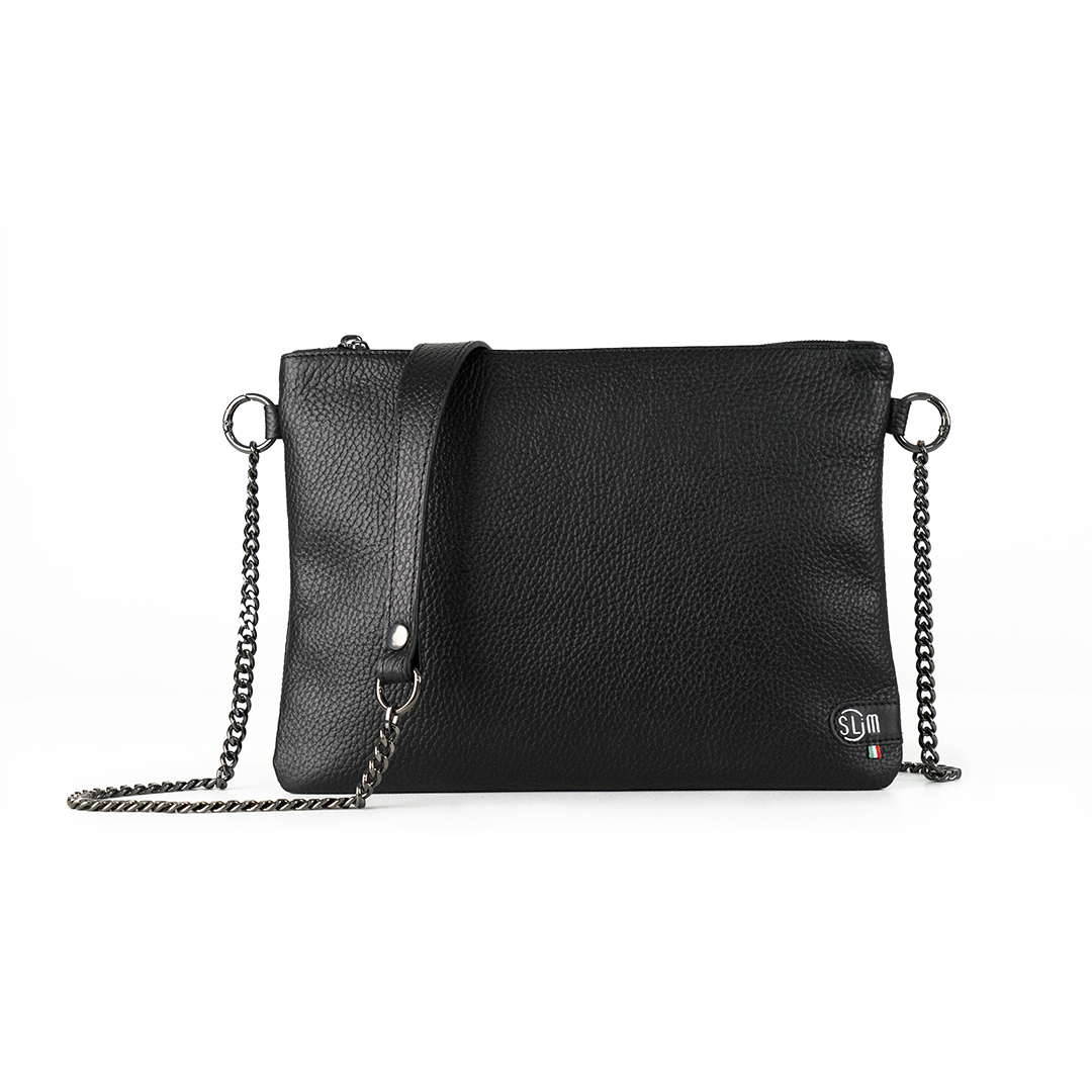 SLim Pochette Tracolla Bottalato Nero pochette pelle 24x19,5 cm