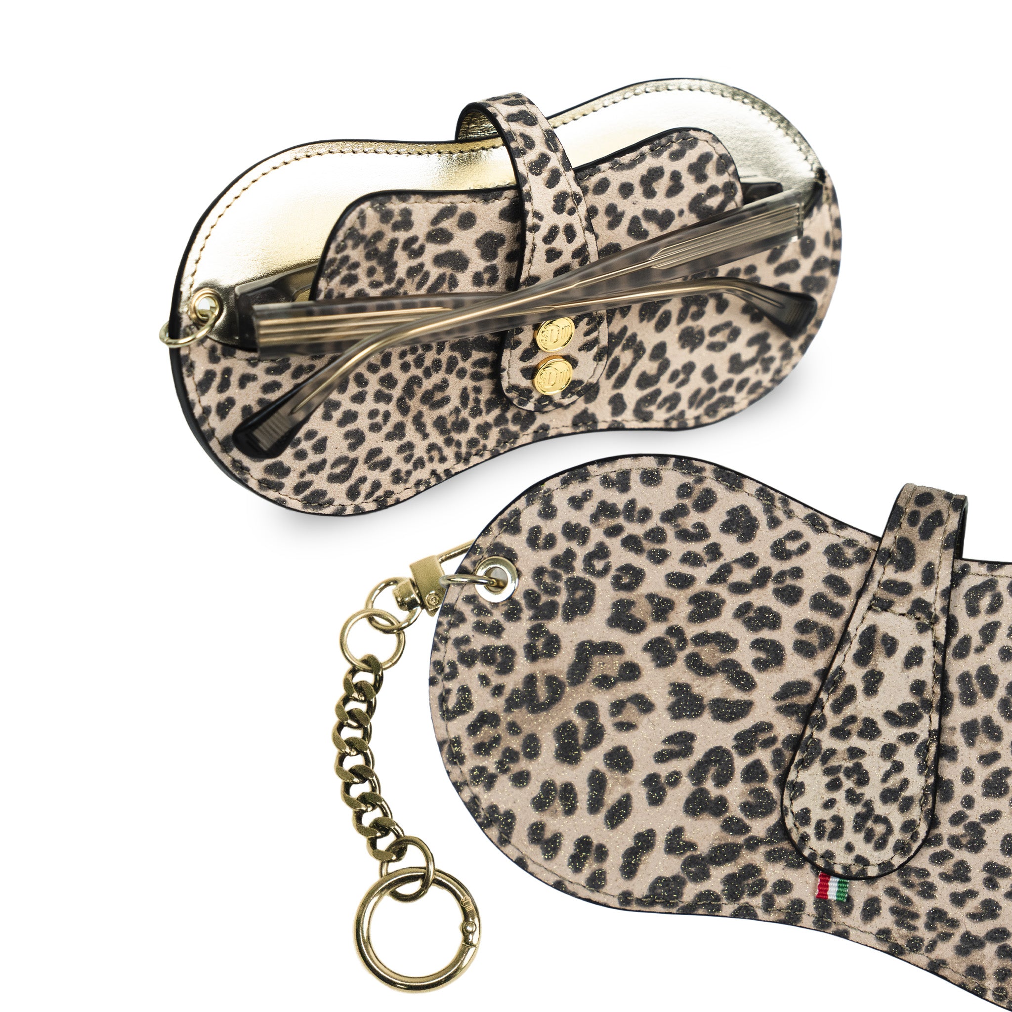 SLim Vision Portaocchiali Pelle Animalier Leopardato Oro