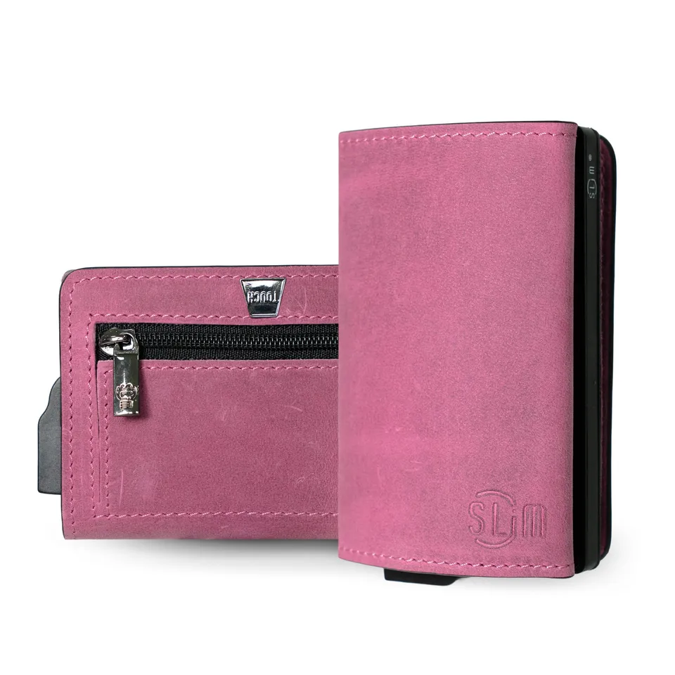 SLim Touch Mini Portafoglio Pelle Crazy Malva RFID