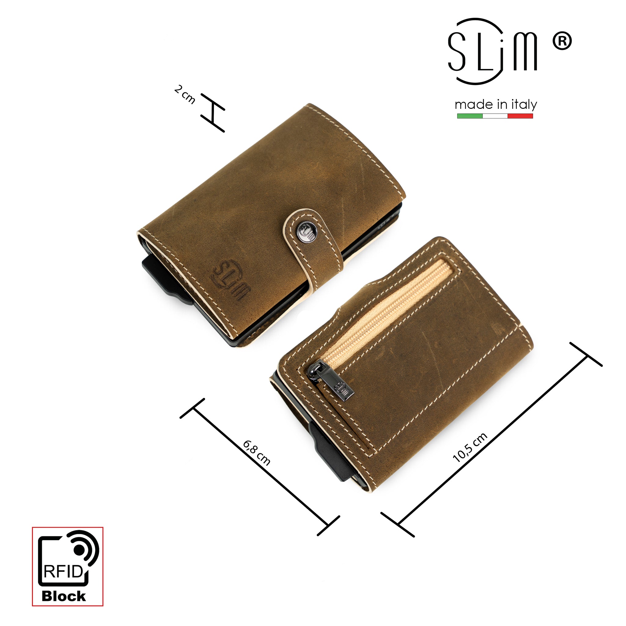 SLim Crazy Horse Portacarte Cuoio Zip RFID