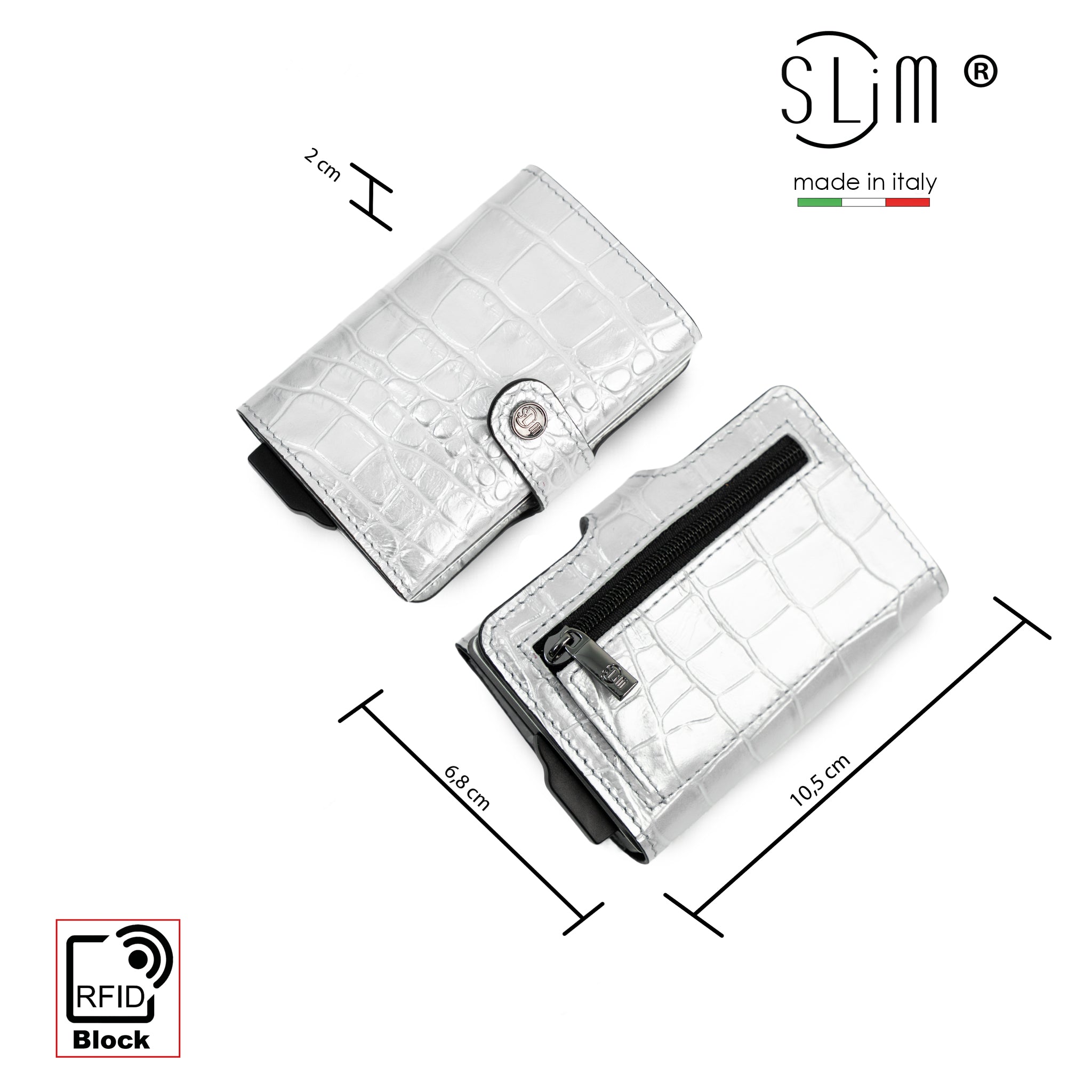 SLim Stampa Cocco Portacarte Pelle Argento RFID 12 Carte