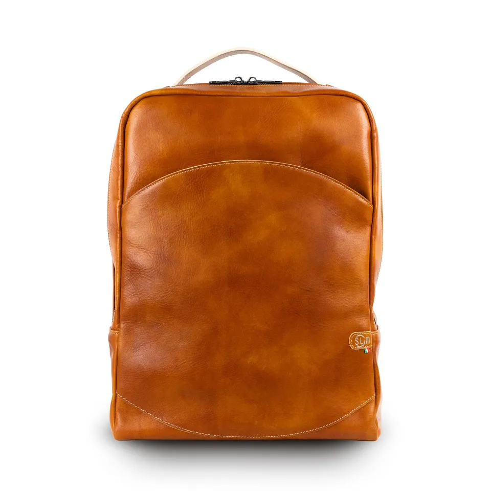 SLim Zaino Grande vera pelle vegetale cognac 19 L