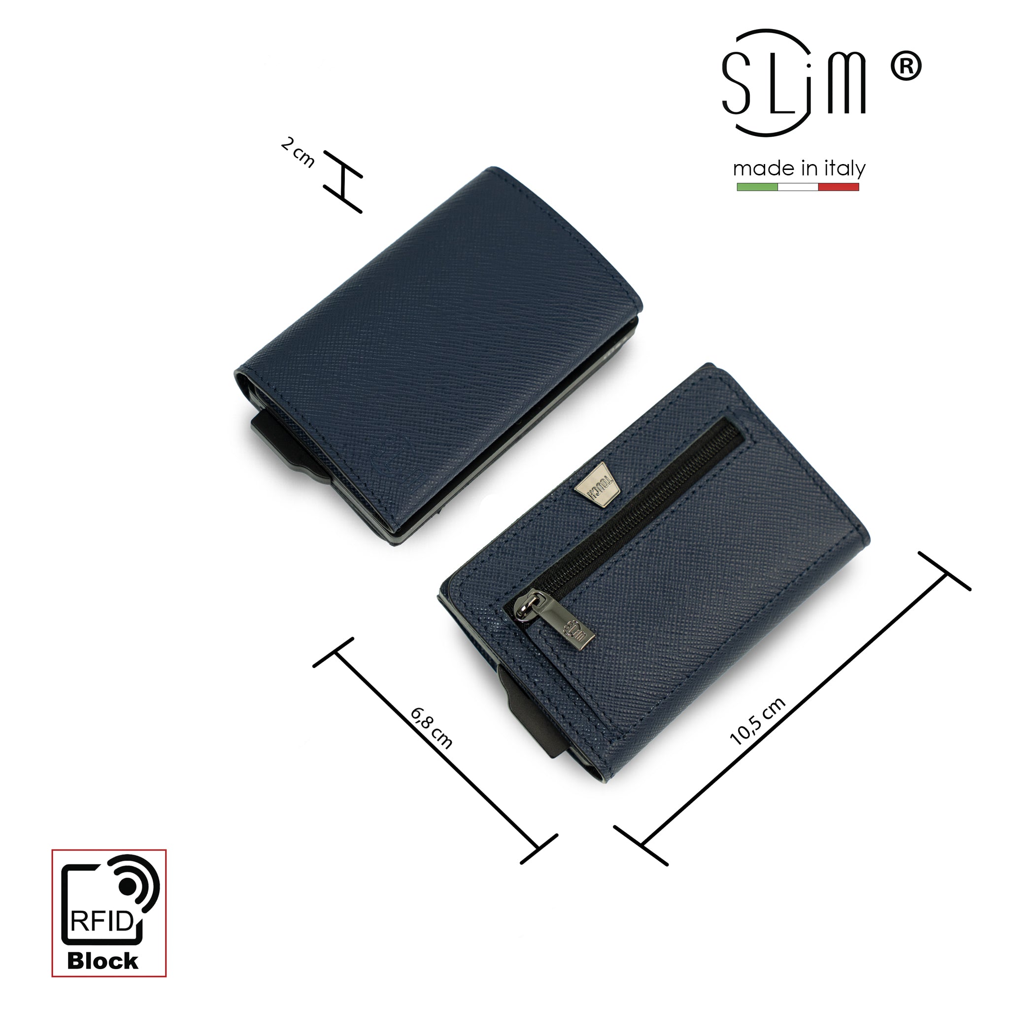 SLim Touch Saffiano Blu portafoglio compatto RFID 10,5x7