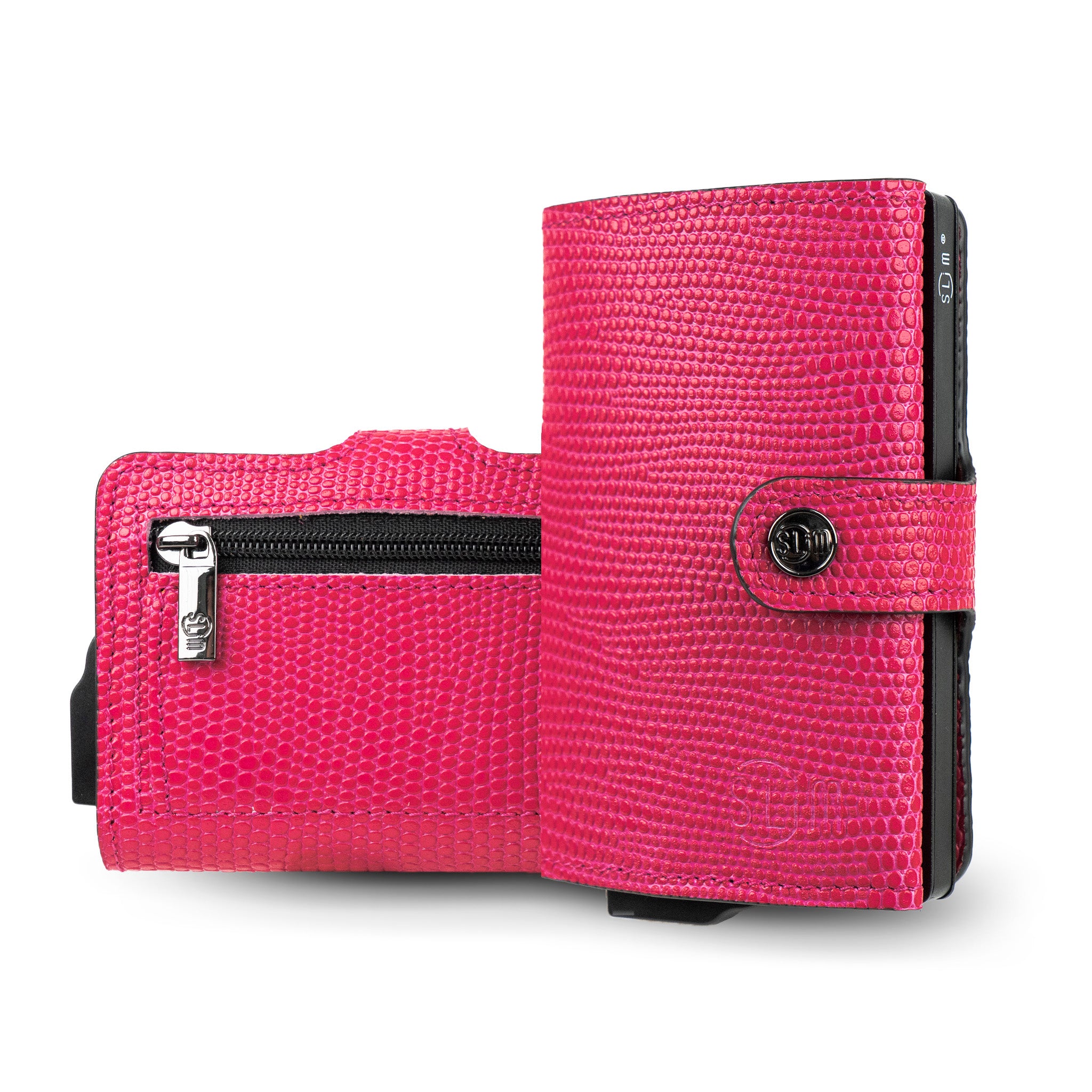 SLim Vera Pelle Tejus portacarte fucsia RFID 12 carte