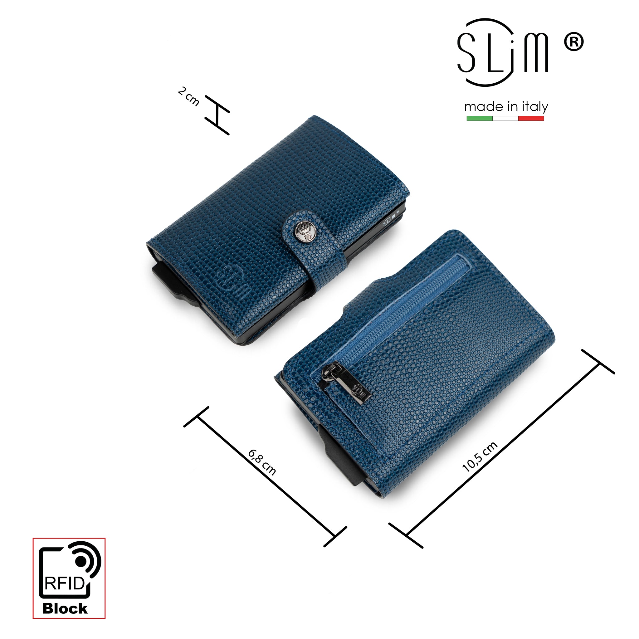 SLim Vera Pelle Tejus Petrolio portacarte mini portafoglio RFID