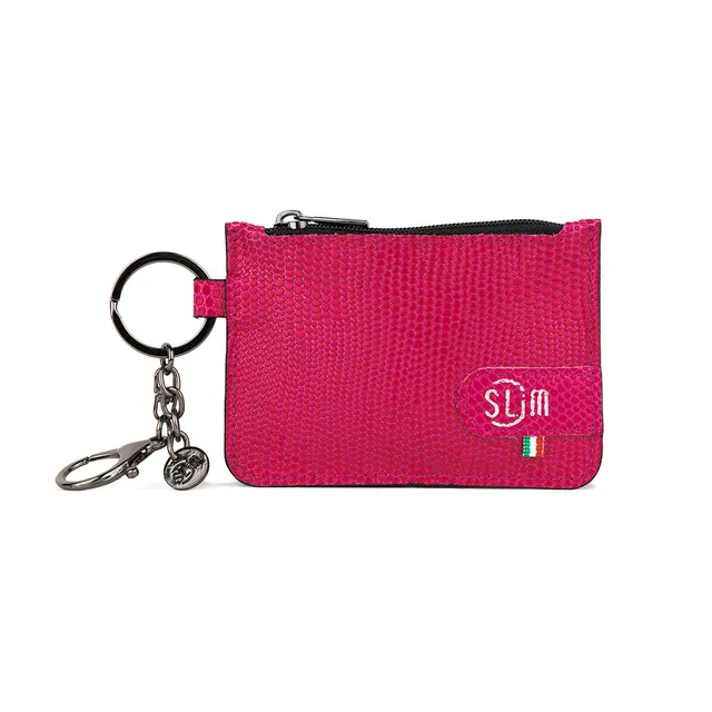SLim Portachiavi Portamonete Vera Pelle Tejus Fucsia