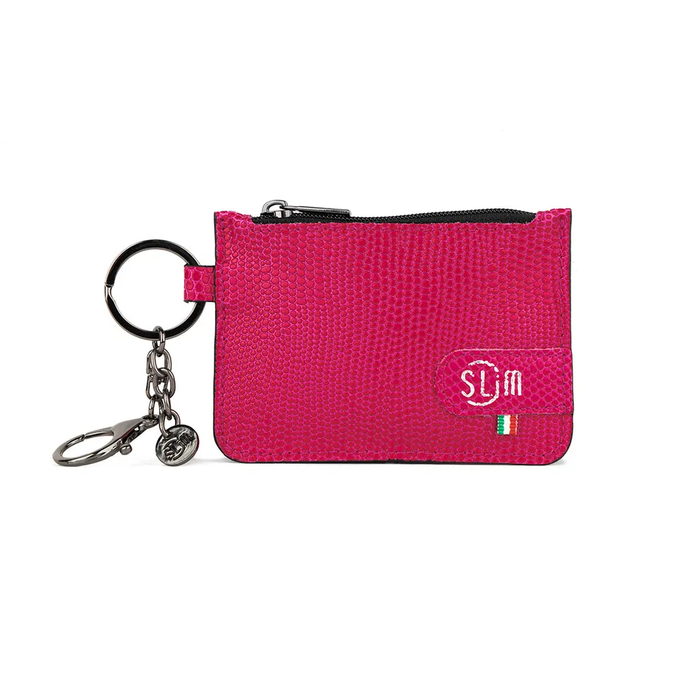 SLim Portachiavi Portamonete Vera Pelle Tejus Fucsia