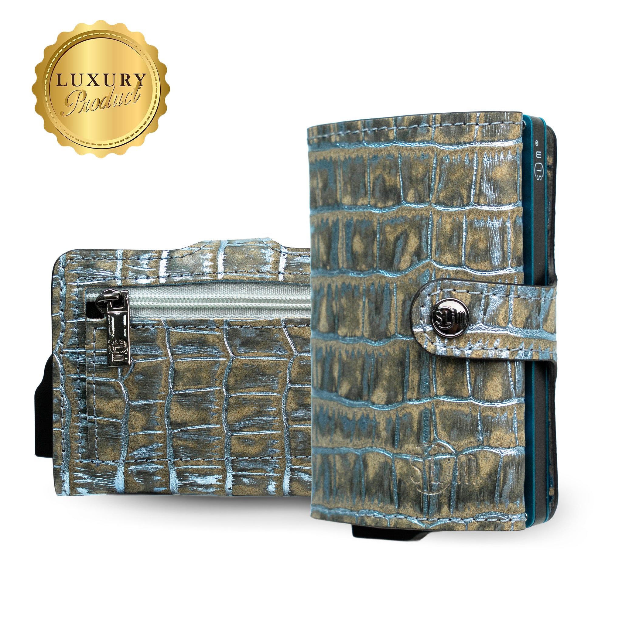 SLim Cocco Portacarte Cocco Metal Azzurro Pelle