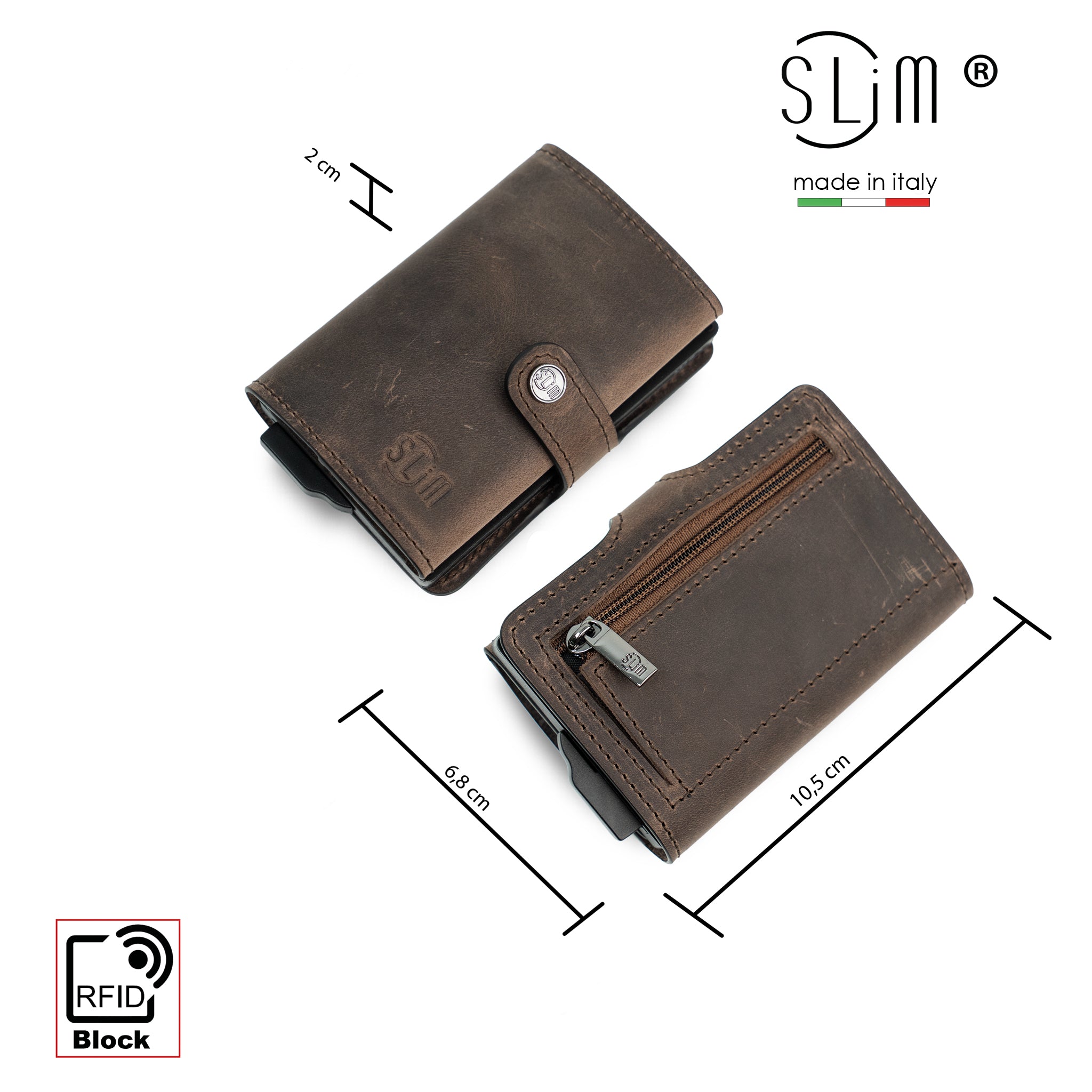 SLim Crazy Horse Portacarte Pelle Brown con Zip RFID