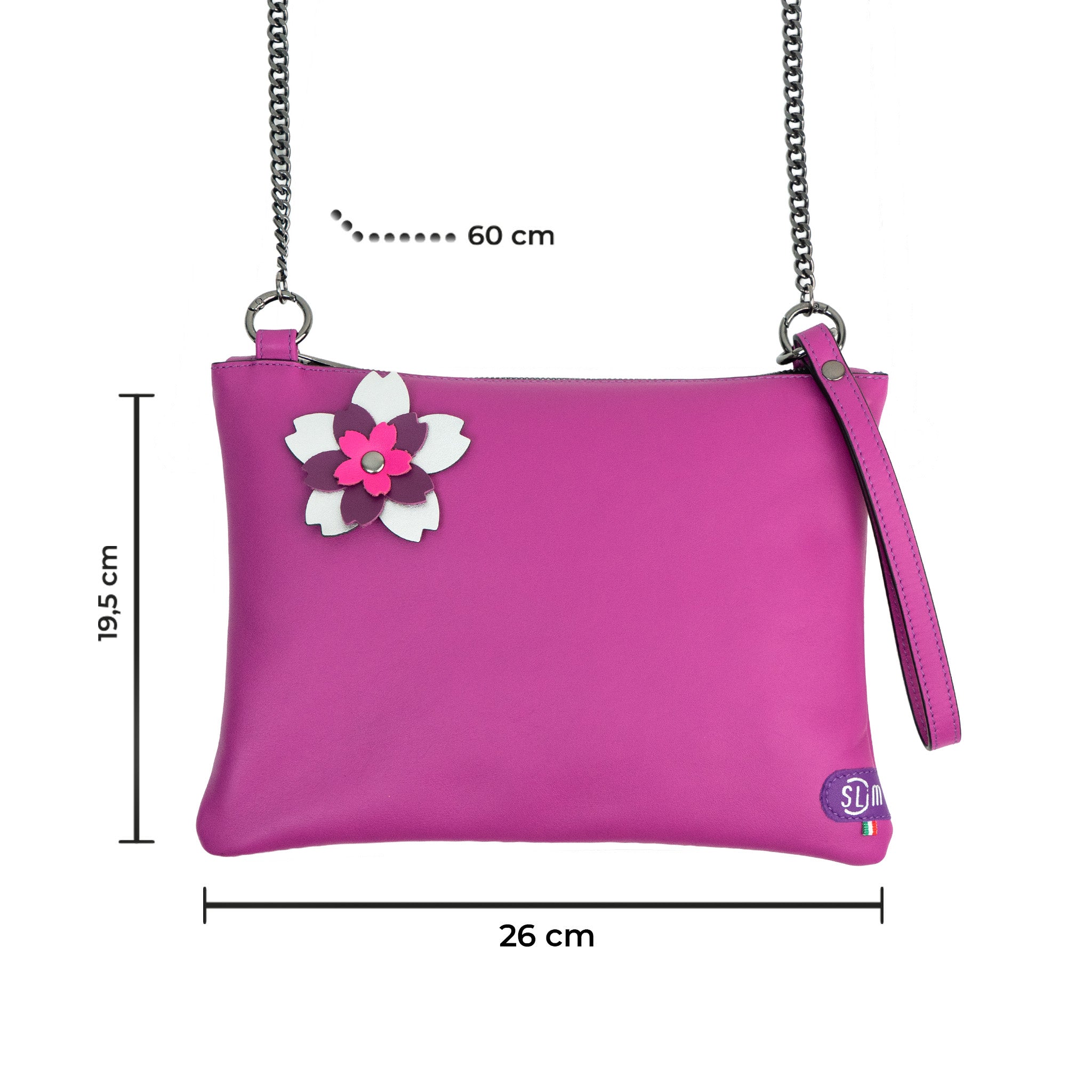 SLim Pochette Tracolla Ciclamino Flower pelle 23x14 cm