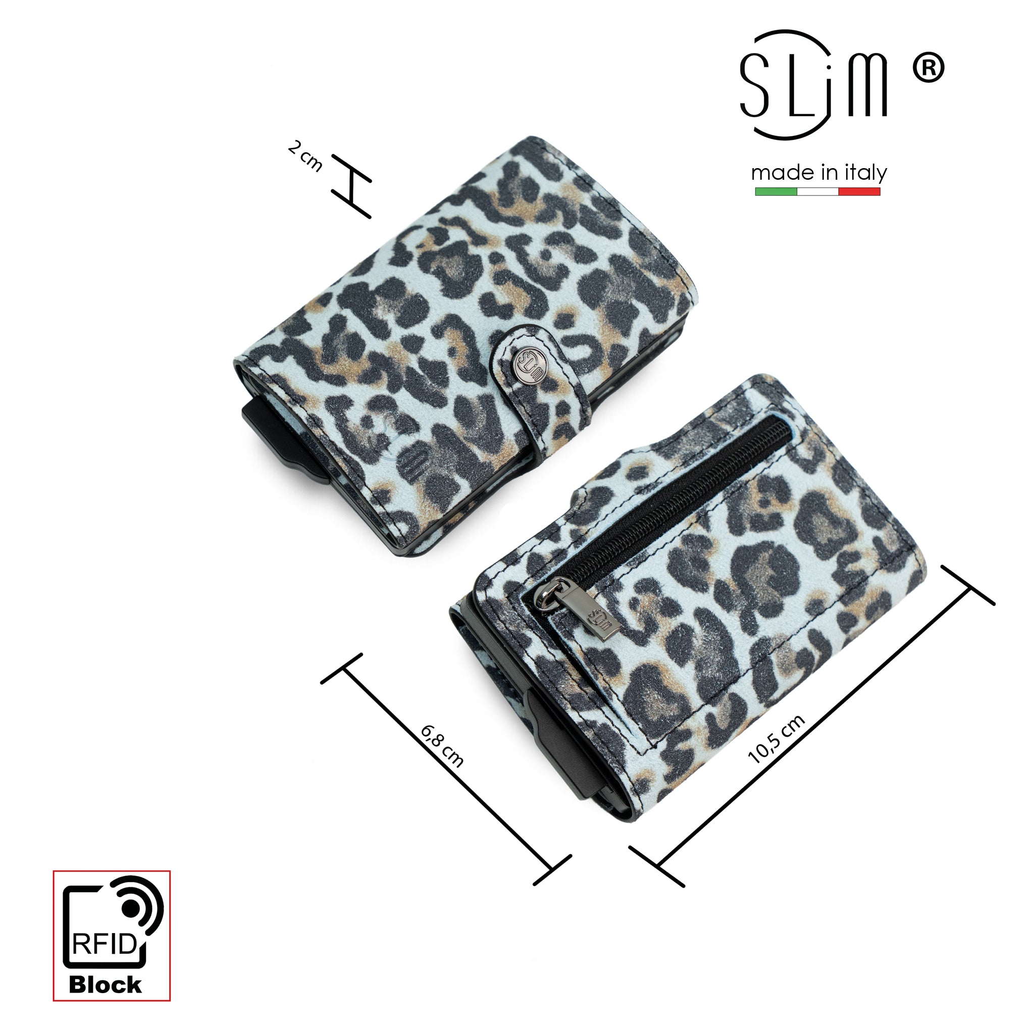 SLim Vera Pelle Animalier Scamosciato Azzurro Portafoglio