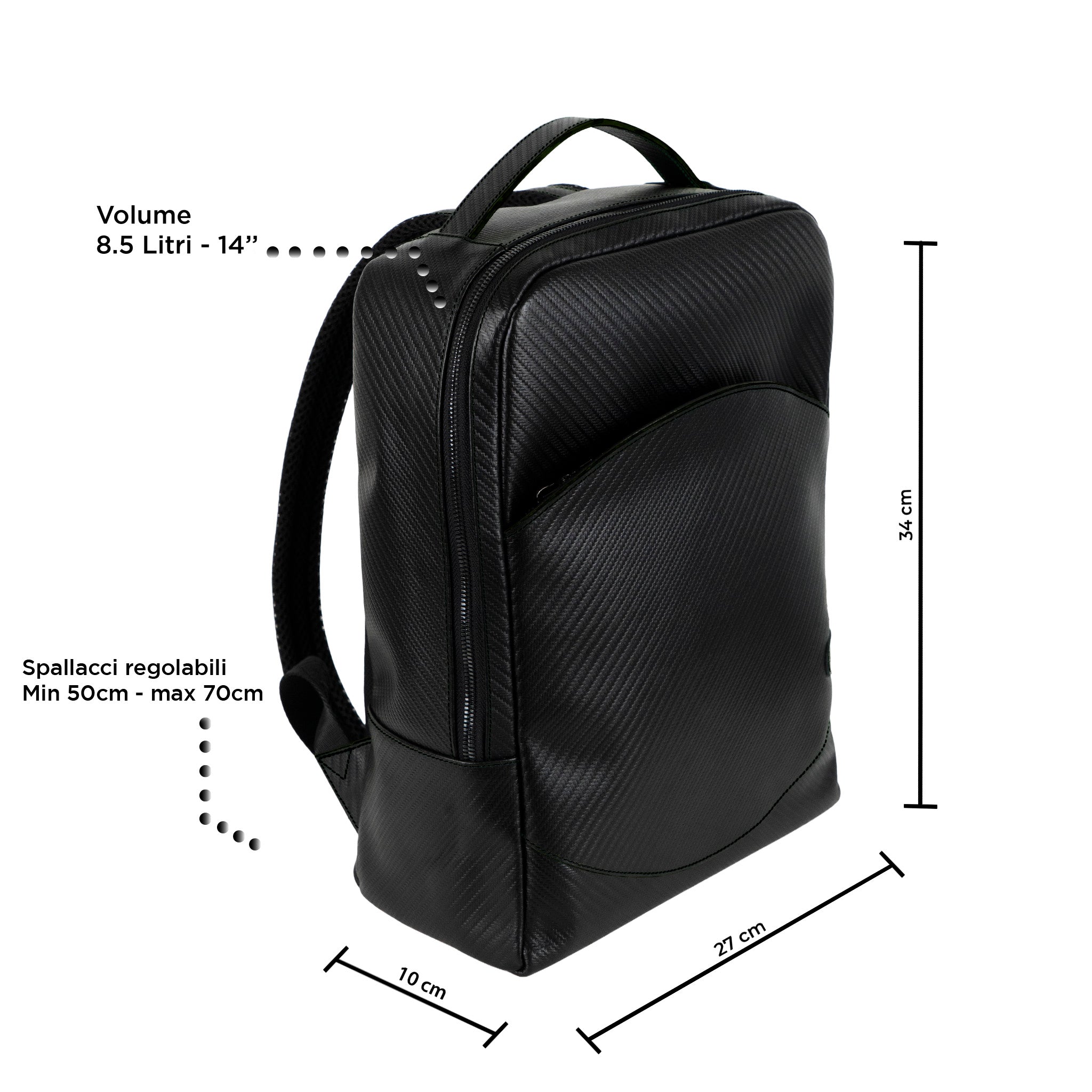SLim Zaino Medio Carbon zaino nero pelle 8,5 L 14 pollici