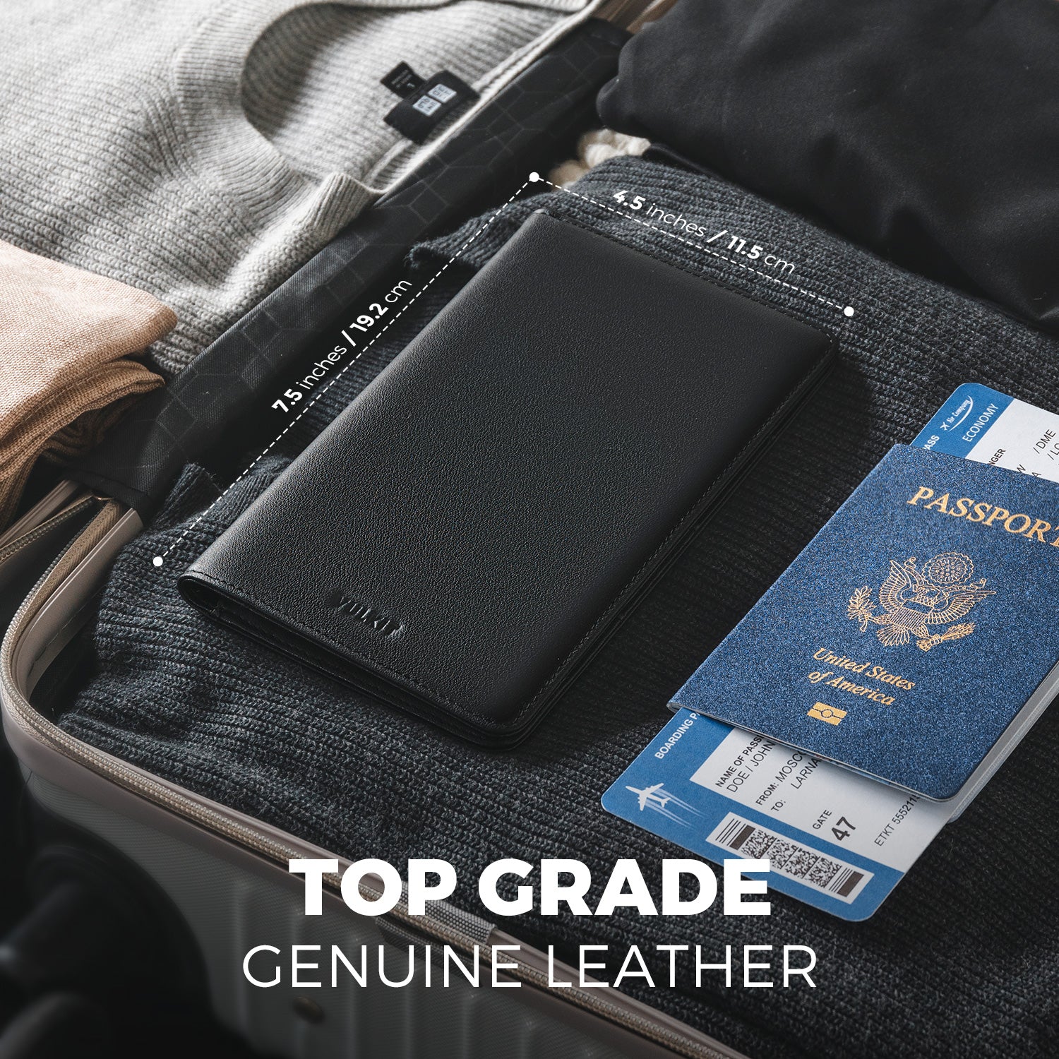 VULKIT VPW100P Portapassaporto Pelle Grigio RFID Viaggio