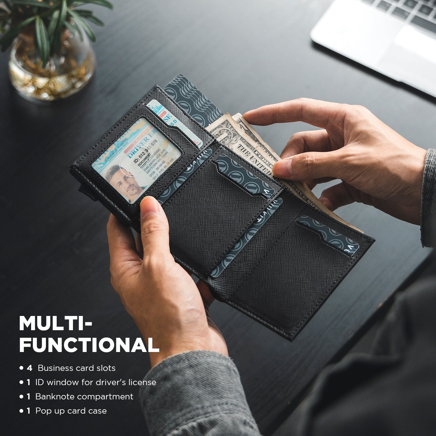 VULKIT VC208 portacarte pelle nero RFID con leva
