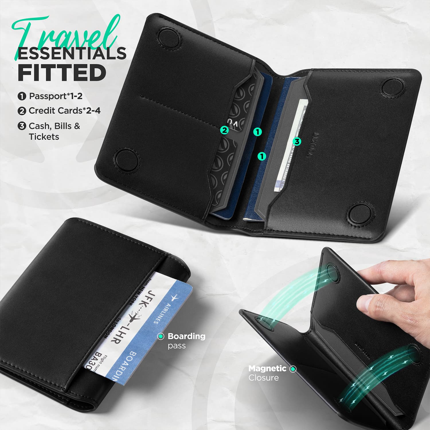 VULKIT VPW120 portafoglio passaporto slim RFID nero