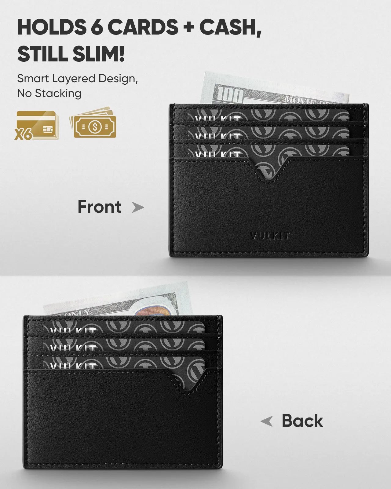 VULKIT Card Holders VW132 portacarte pelle nero slim RFID 7 carte
