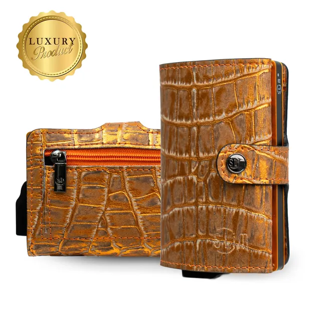 SLim Stampa Cocco Metal Arancio portafoglio 12 carte RFID