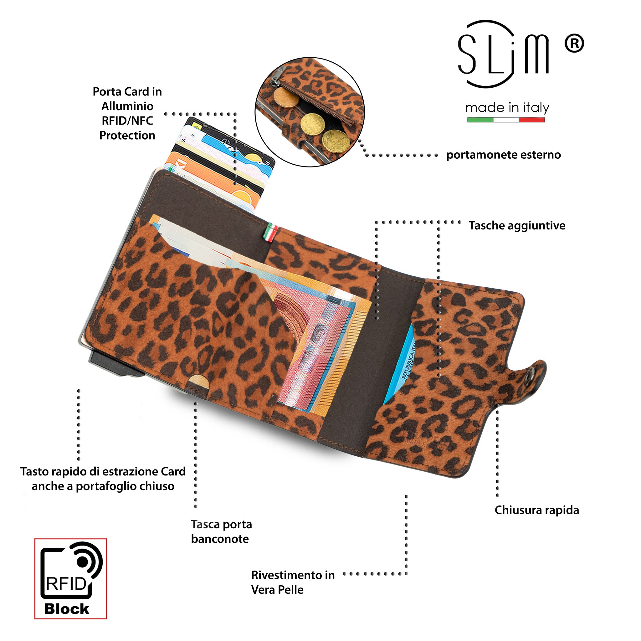 SLim Classic mini portafoglio animalier scamosciato RFID