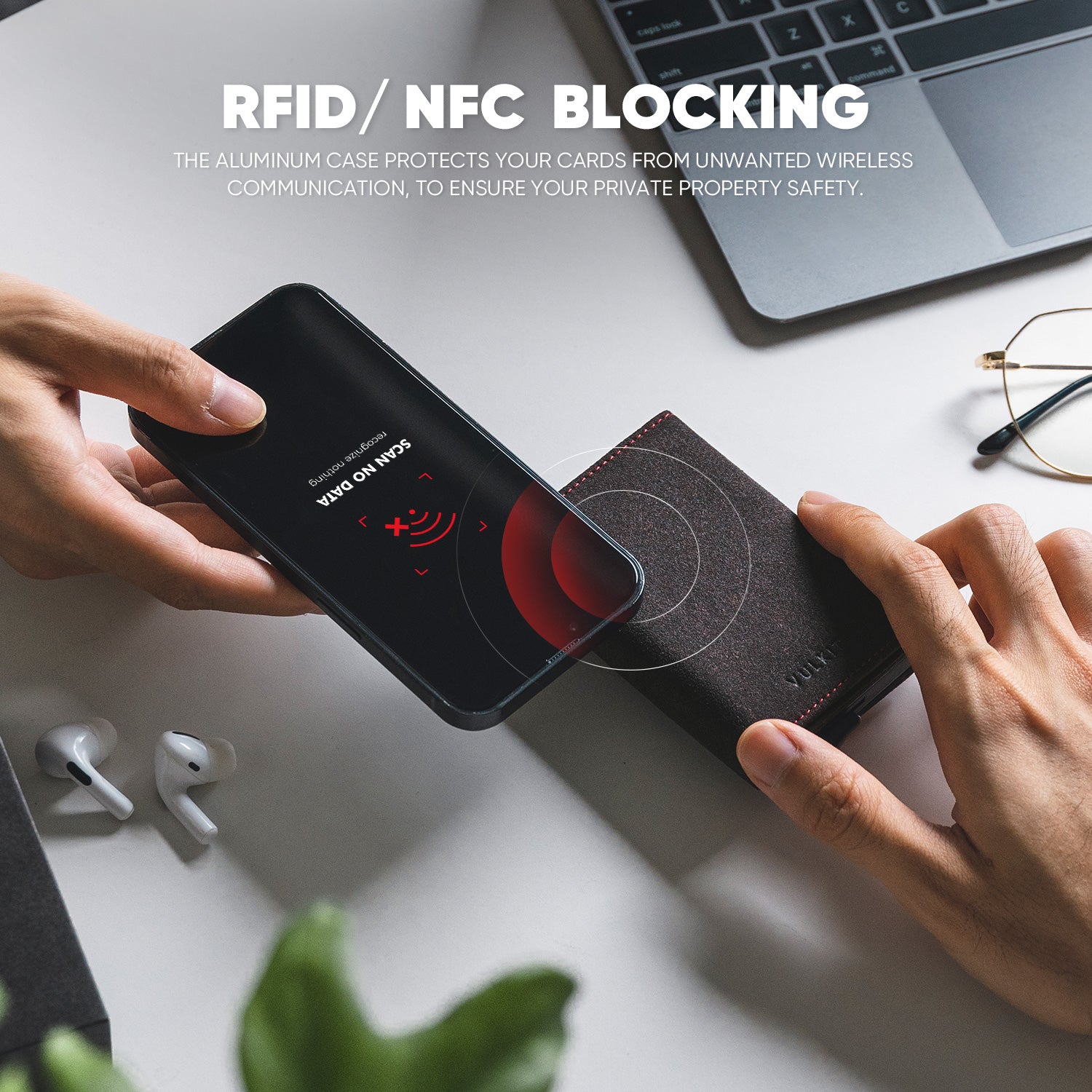 VULKIT Alcantara VC203A Portafoglio Trifold RFID Marrone