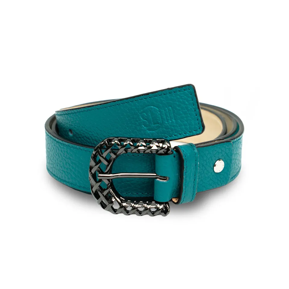SLim Cinture Cintura Petrolio Bottalato 30mm Vera Pelle