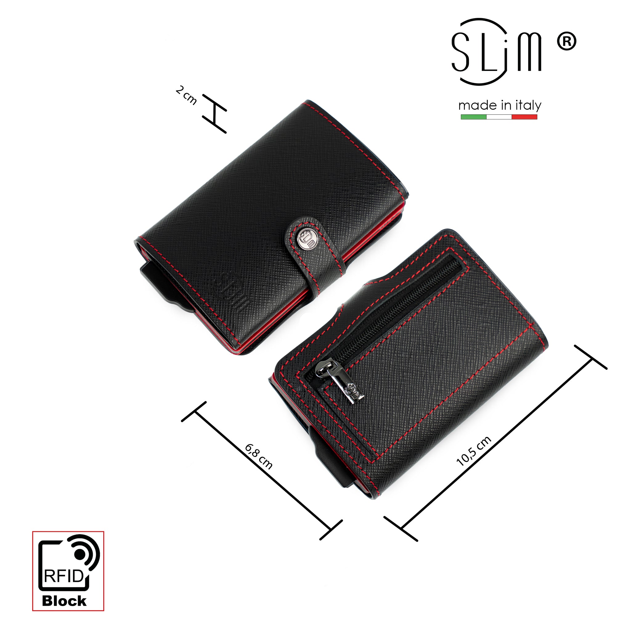 SLim Saffiano portacarte nero cuciture cassa rossa