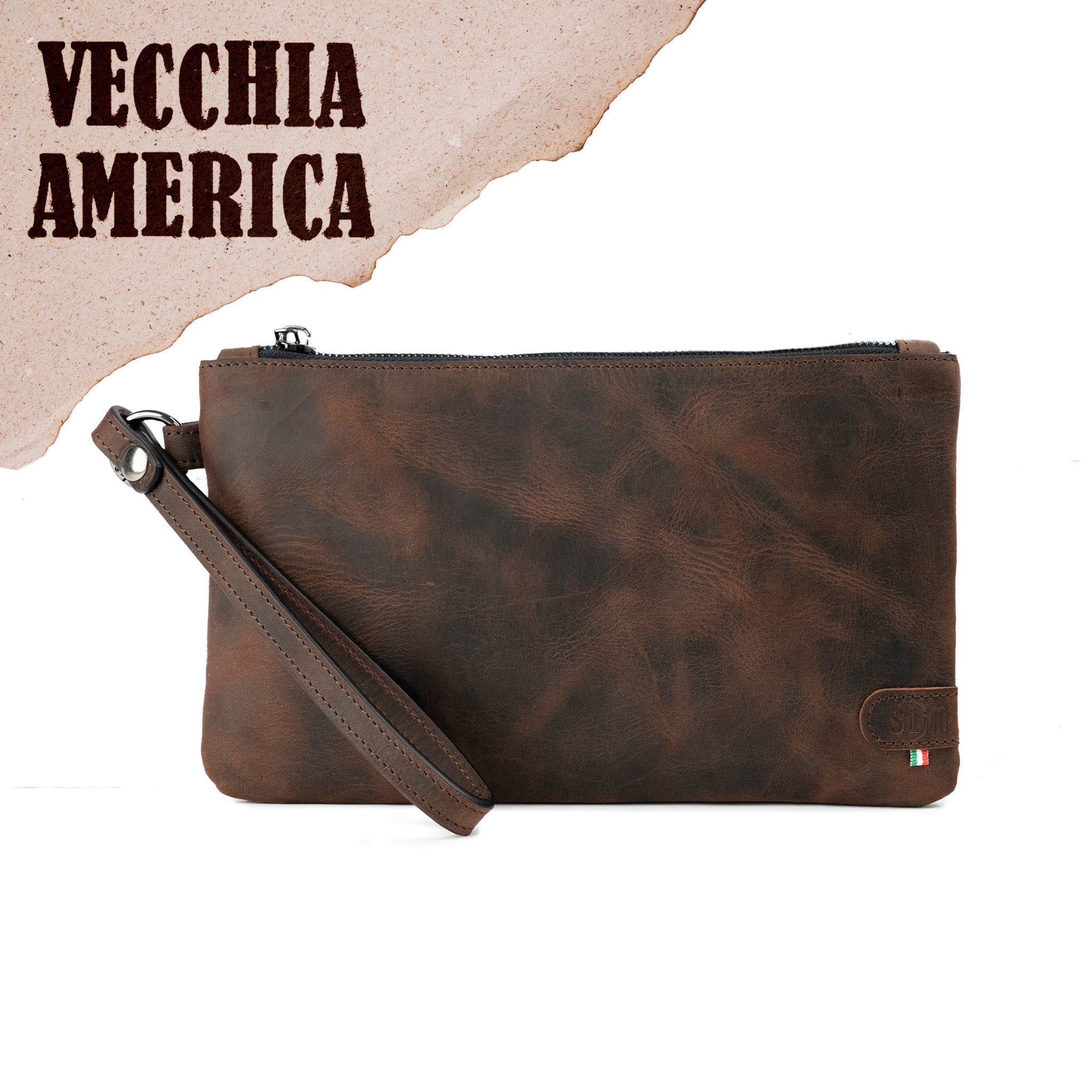 SLim Pochette Polsiera Crazy Brown vera pelle 23x14