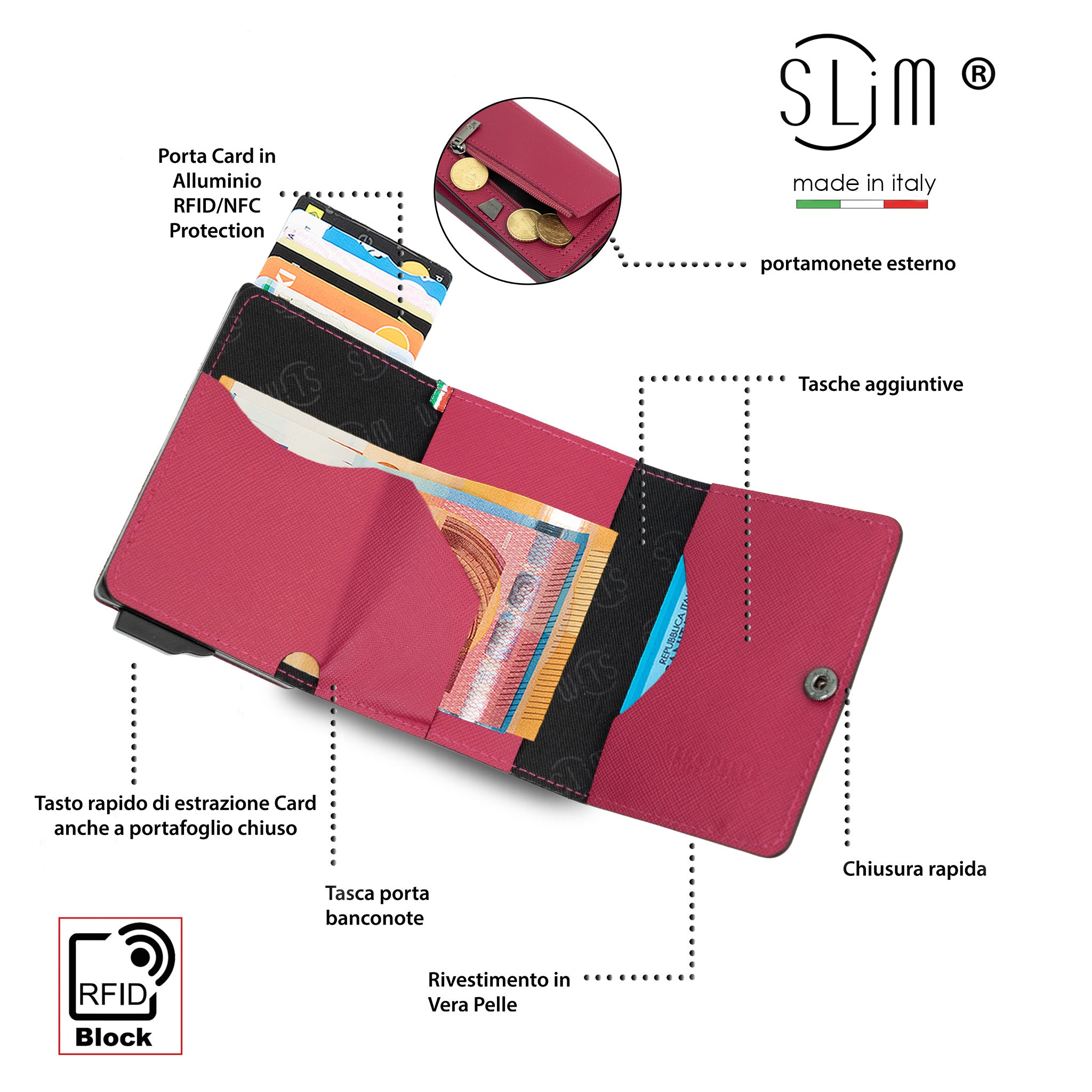 SLim Touch Portafoglio Saffiano Fucsia RFID