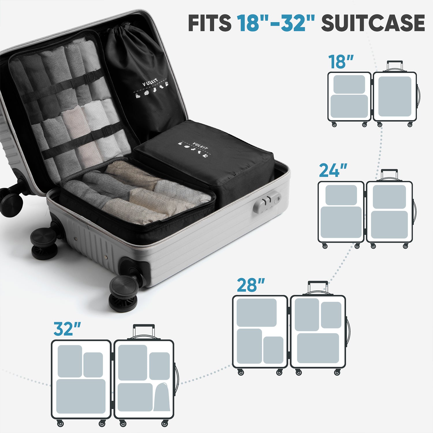 VULKIT Travel Gear VTB100 organizer valigia 7 pezzi nero impermeabile