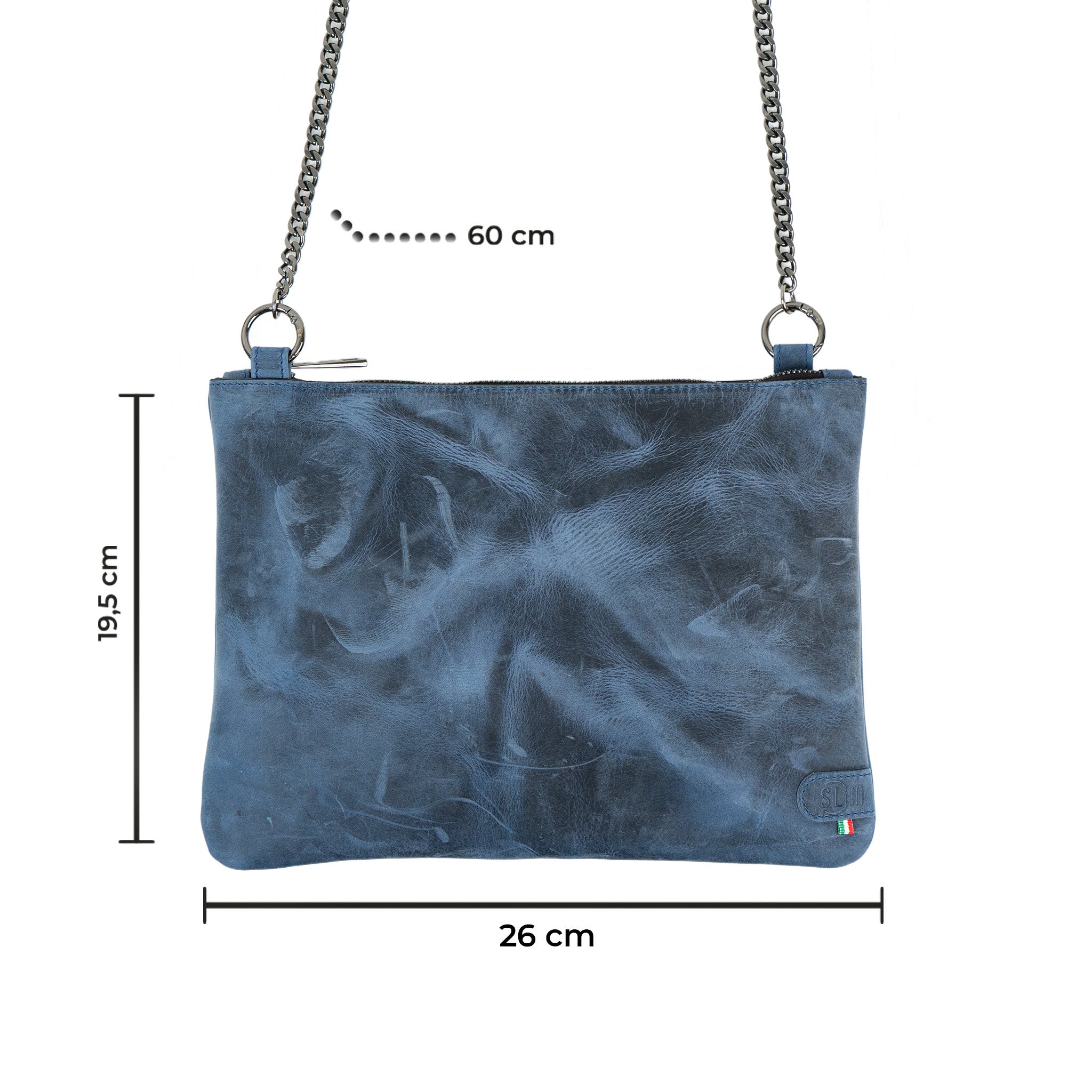 SLim Pochette Tracolla Vera Pelle Crazy Blu 23 cm