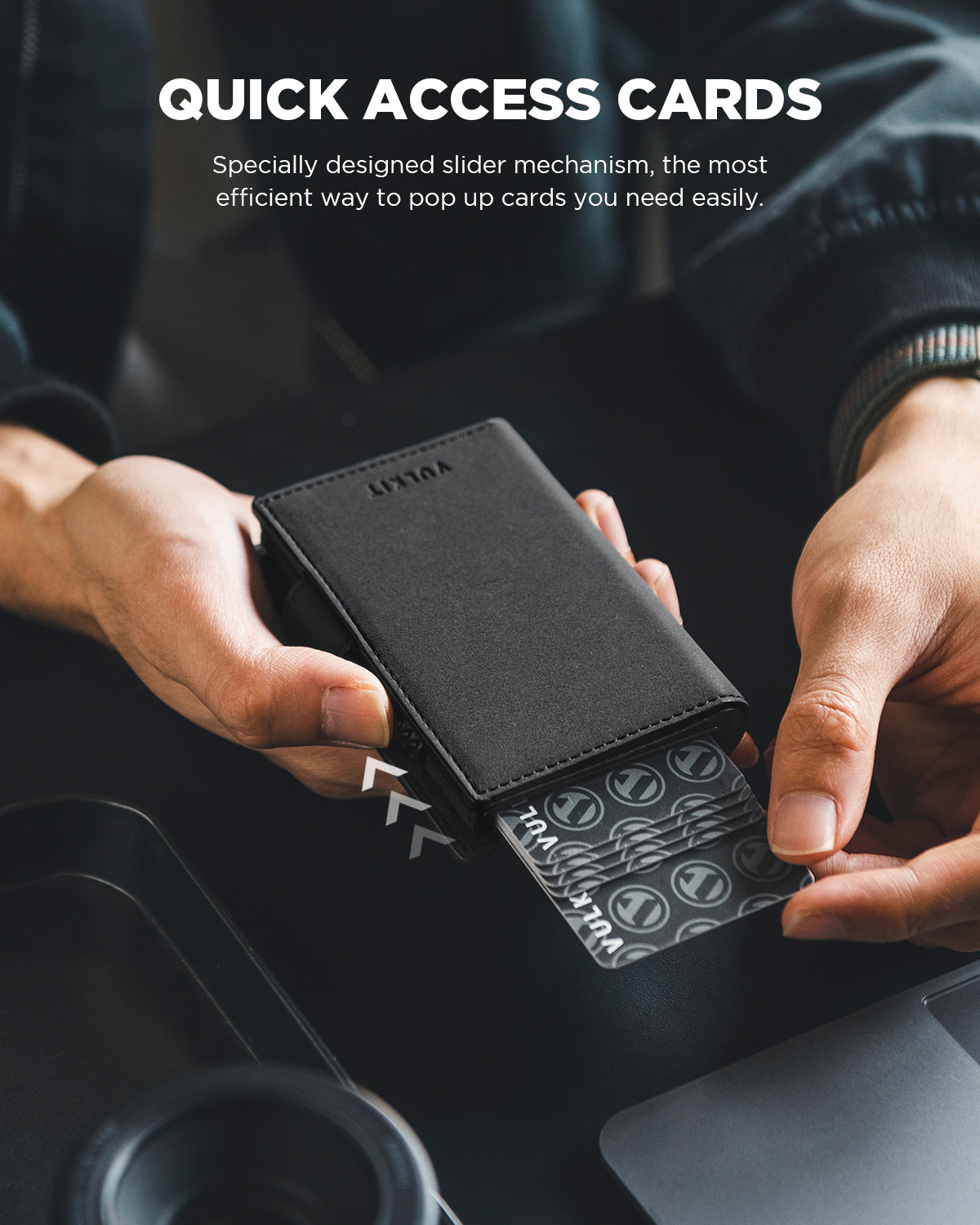 VULKIT VC309 portafoglio compatto nero con porta AirTag RFID